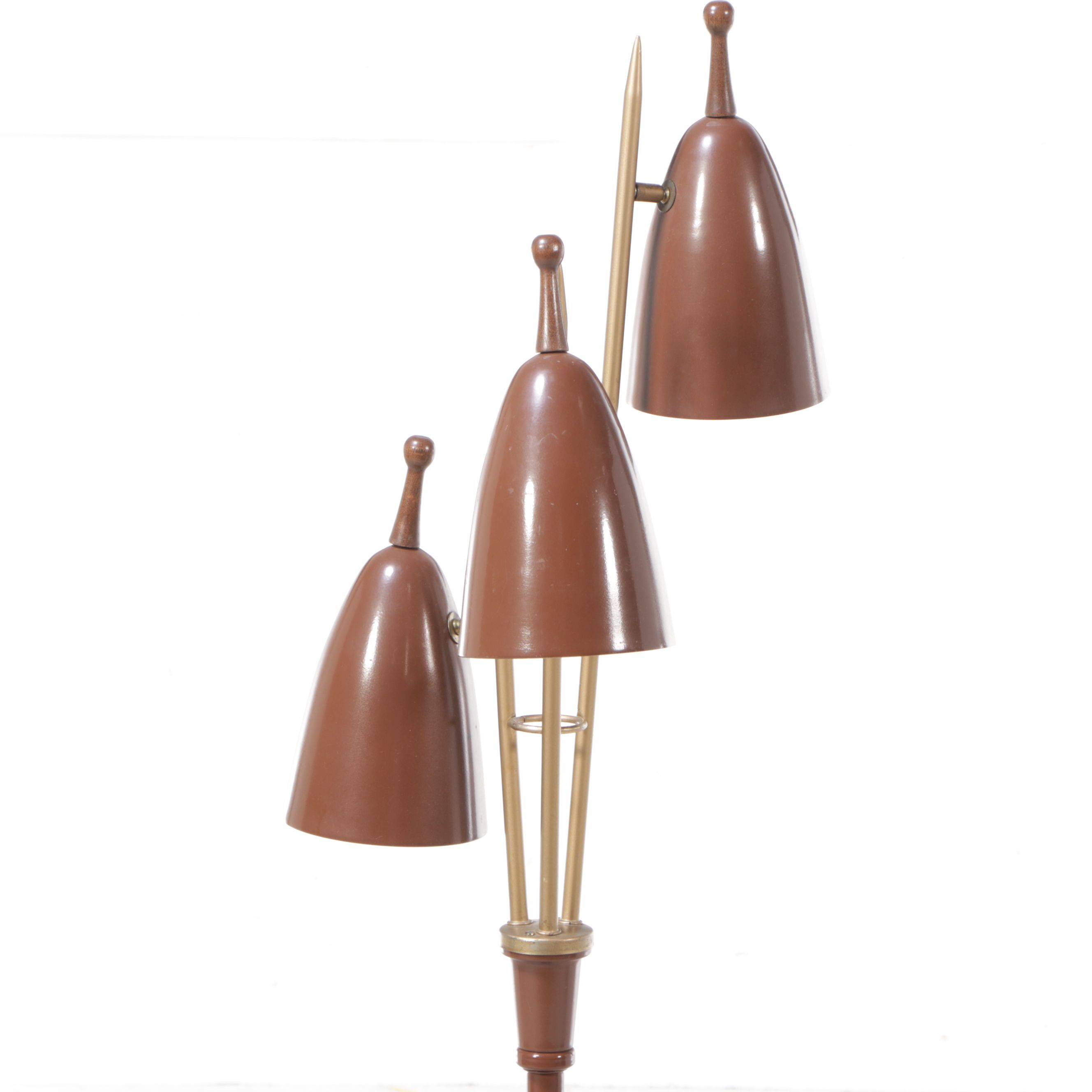 MCM Gerald Thurston Style Chocolate Brown Atomic Triple Cone Floor Lamp, 1950s