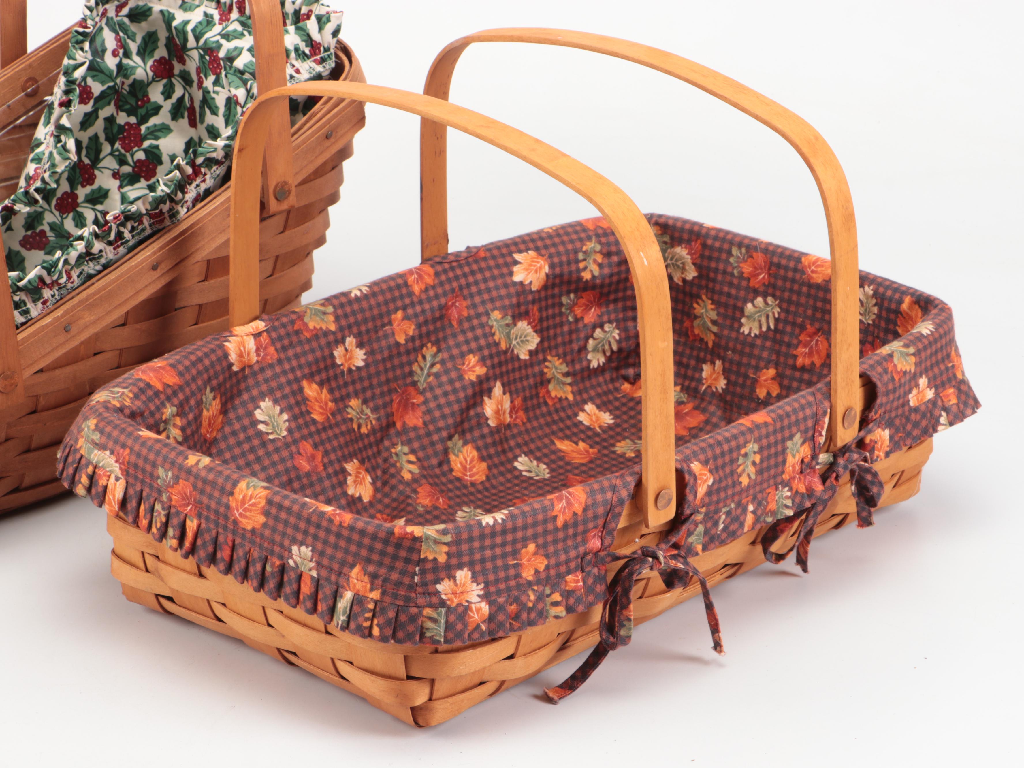 Longaberger Splint Wood Baskets and Fabric Liners