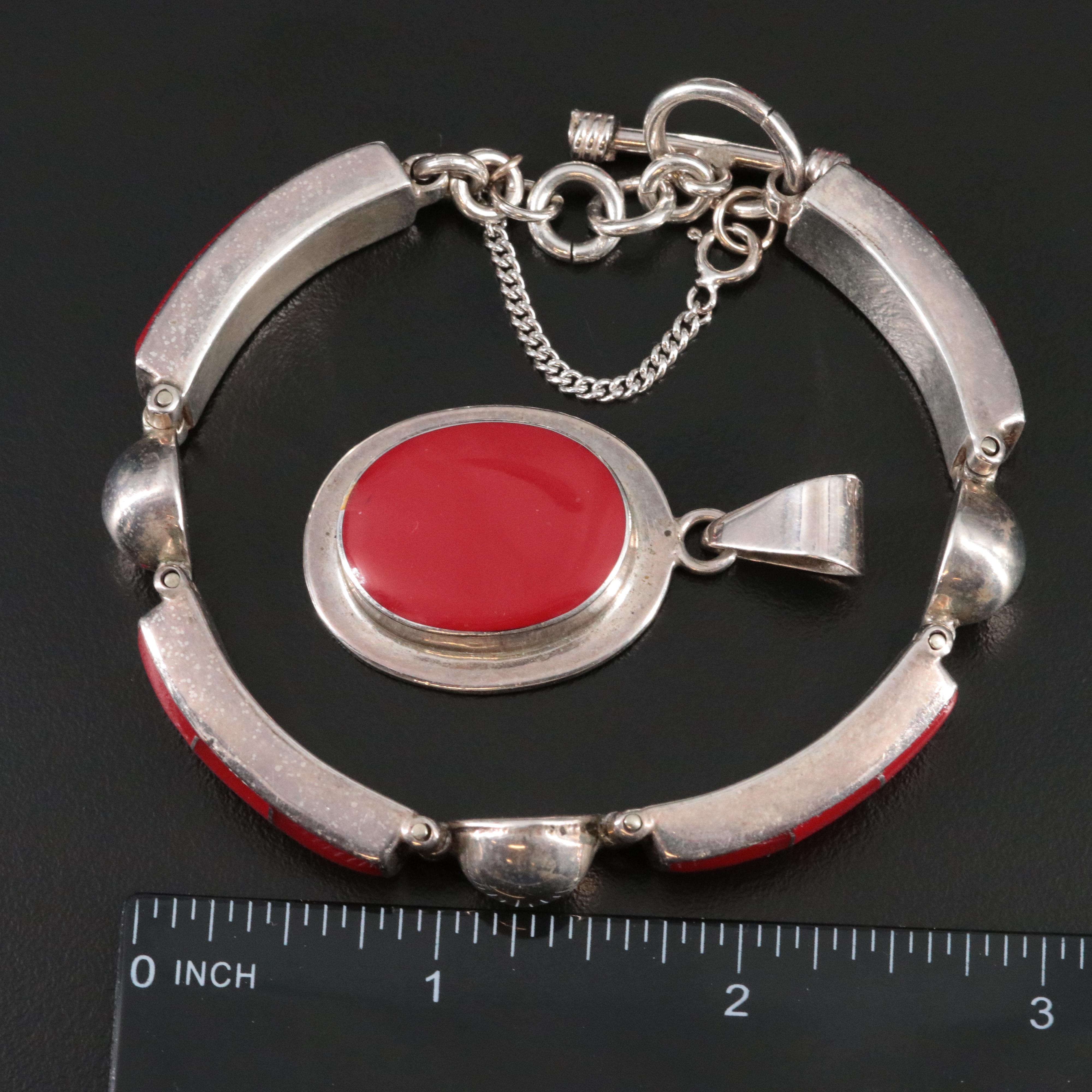 Mexican Sterling Faux Coral Jewelry Collection