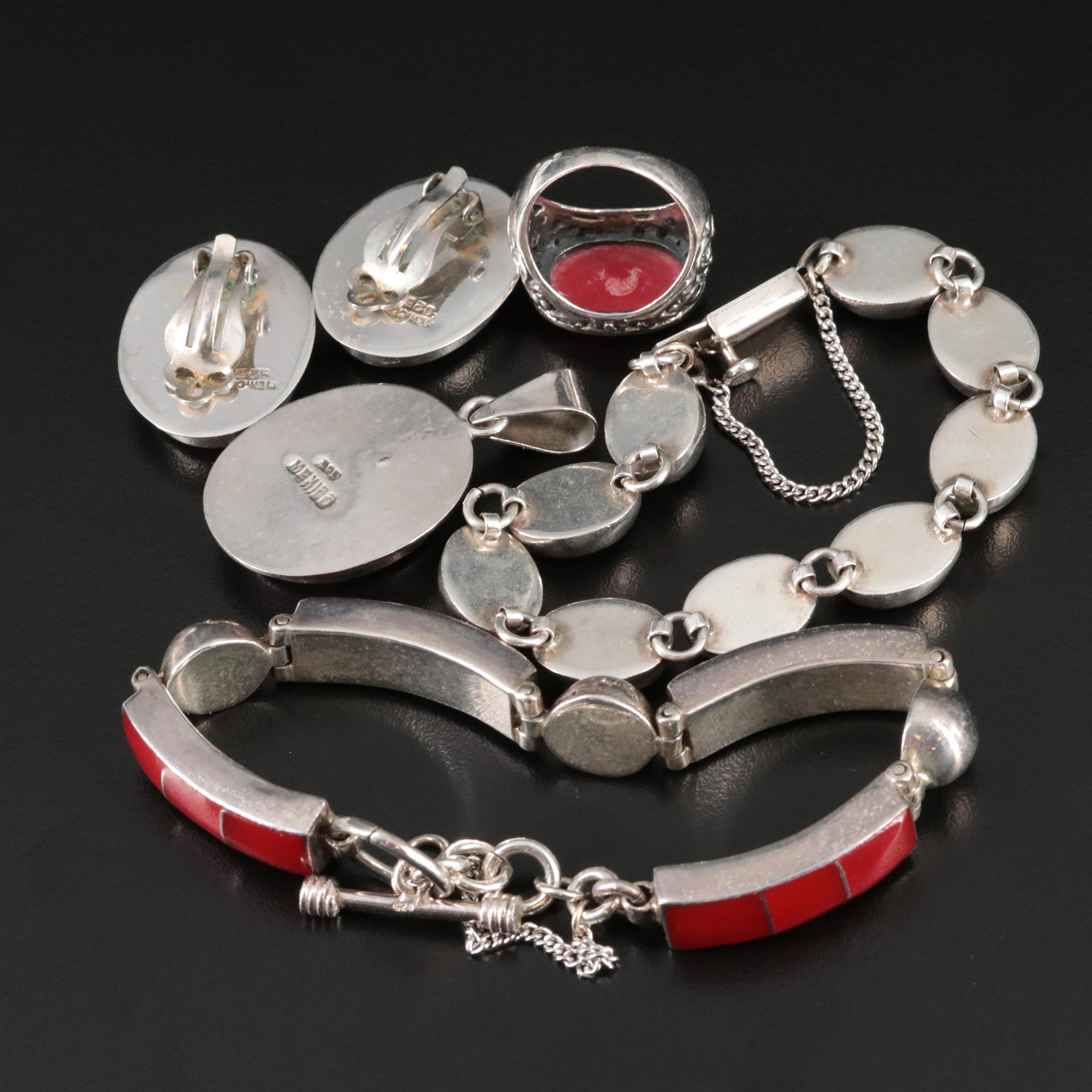 Mexican Sterling Faux Coral Jewelry Collection