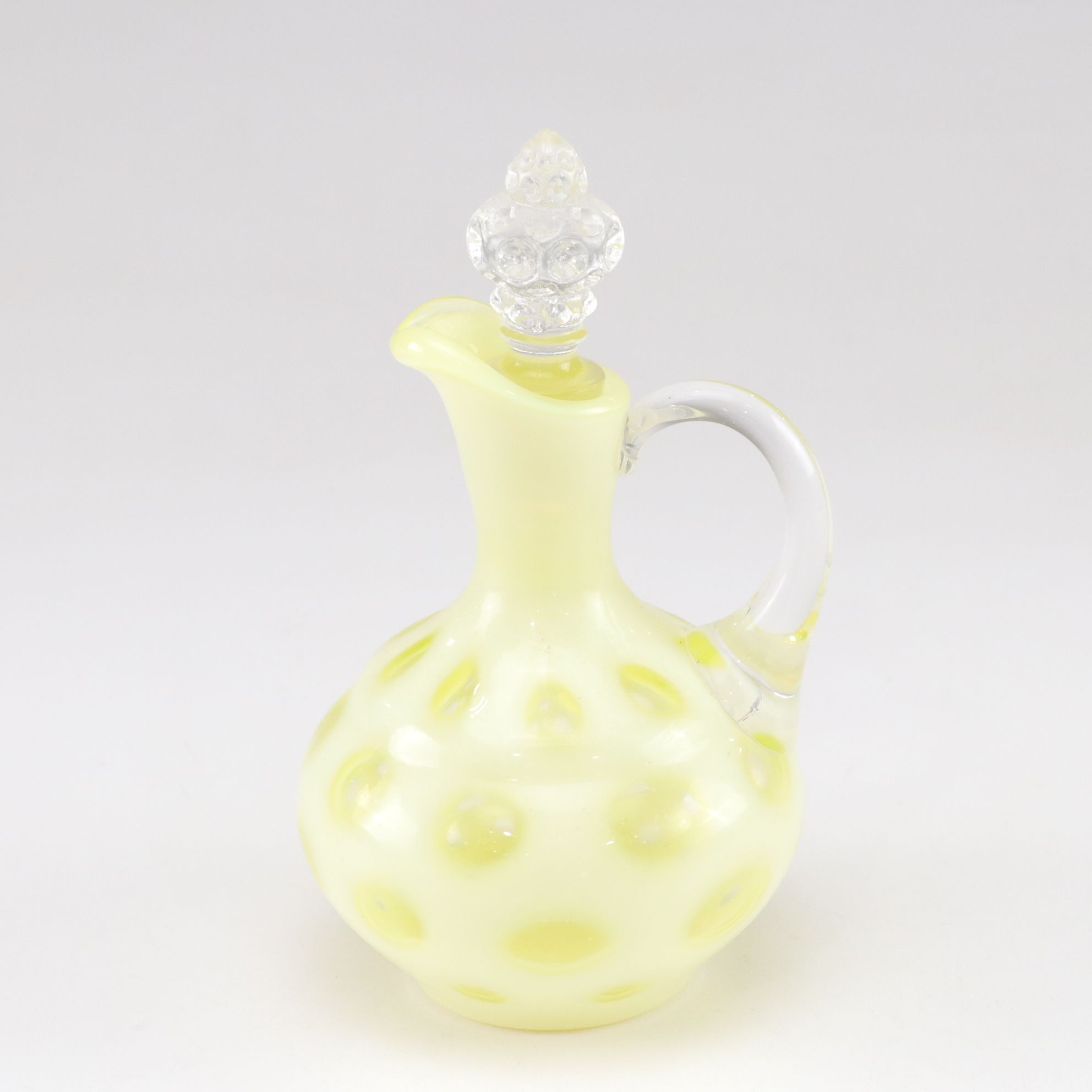 Uranium Glass Coin Dot Cruet & Rose Bowl