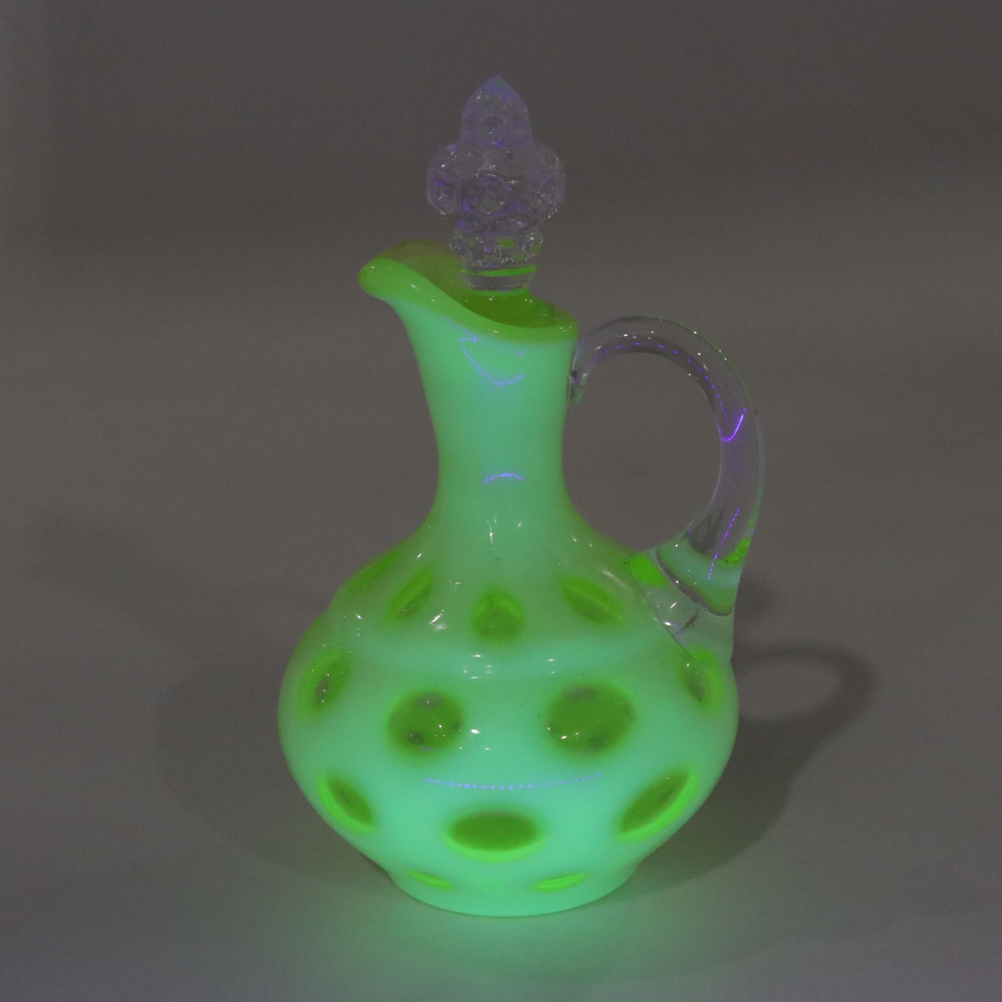 Uranium Glass Coin Dot Cruet & Rose Bowl