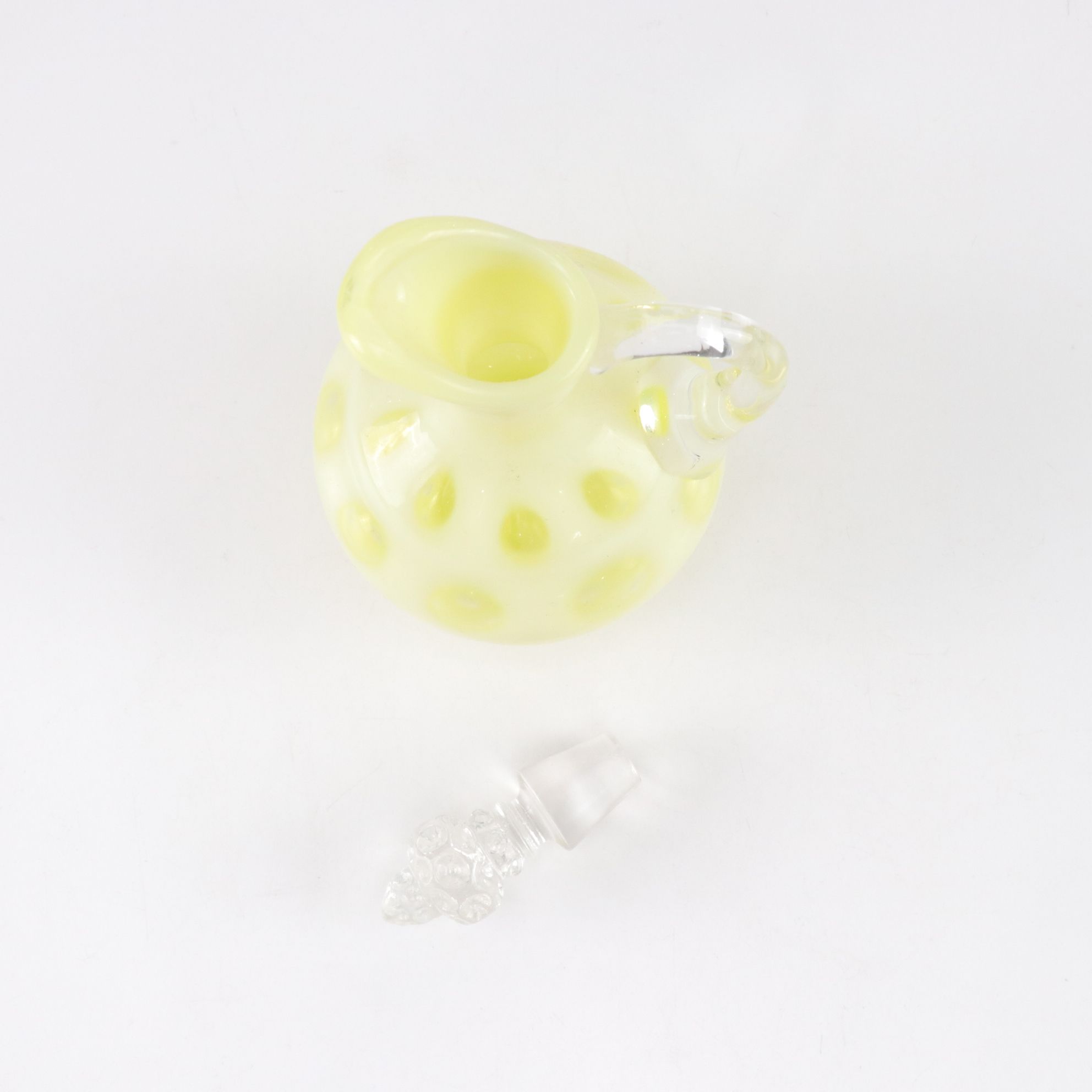 Uranium Glass Coin Dot Cruet & Rose Bowl