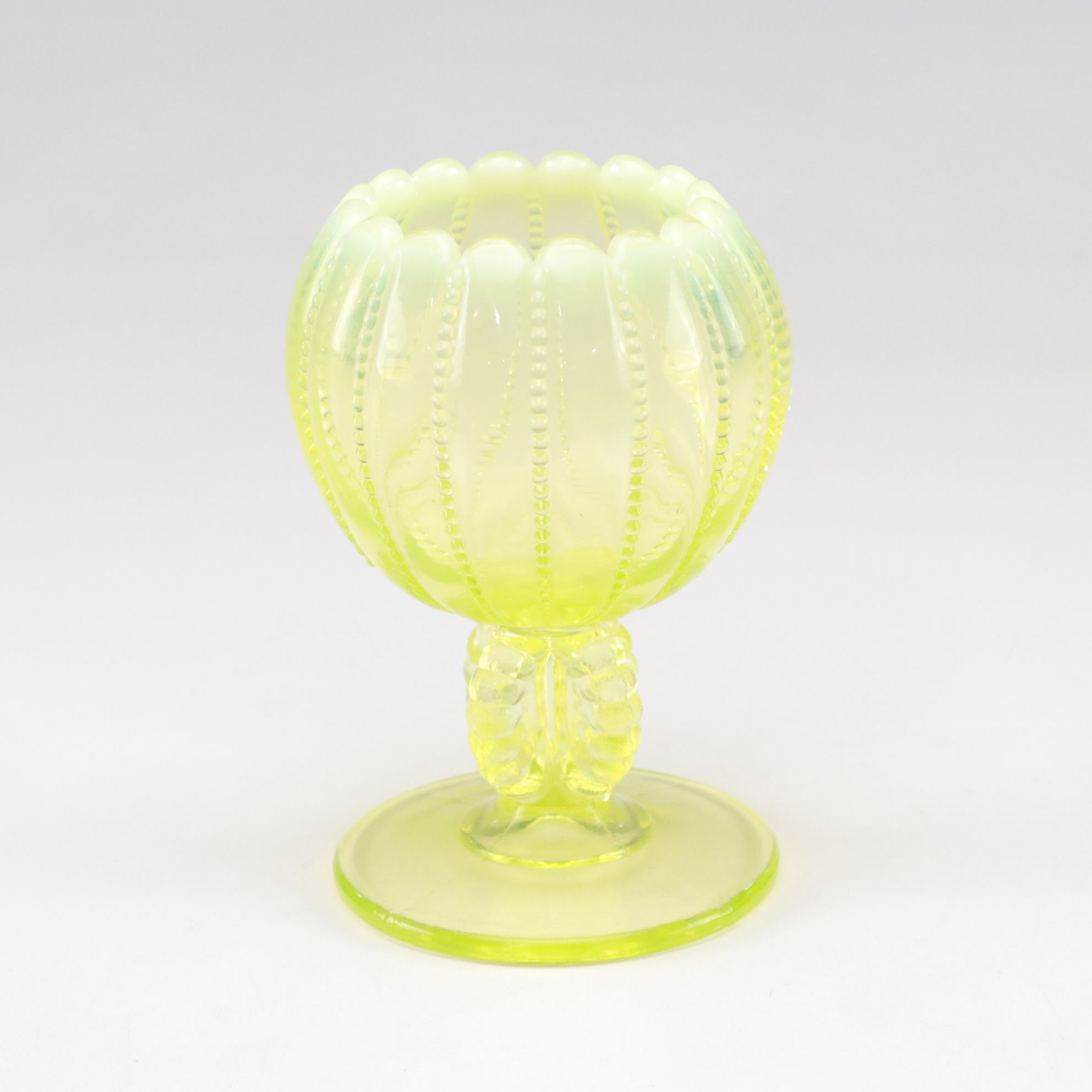 Uranium Glass Coin Dot Cruet & Rose Bowl