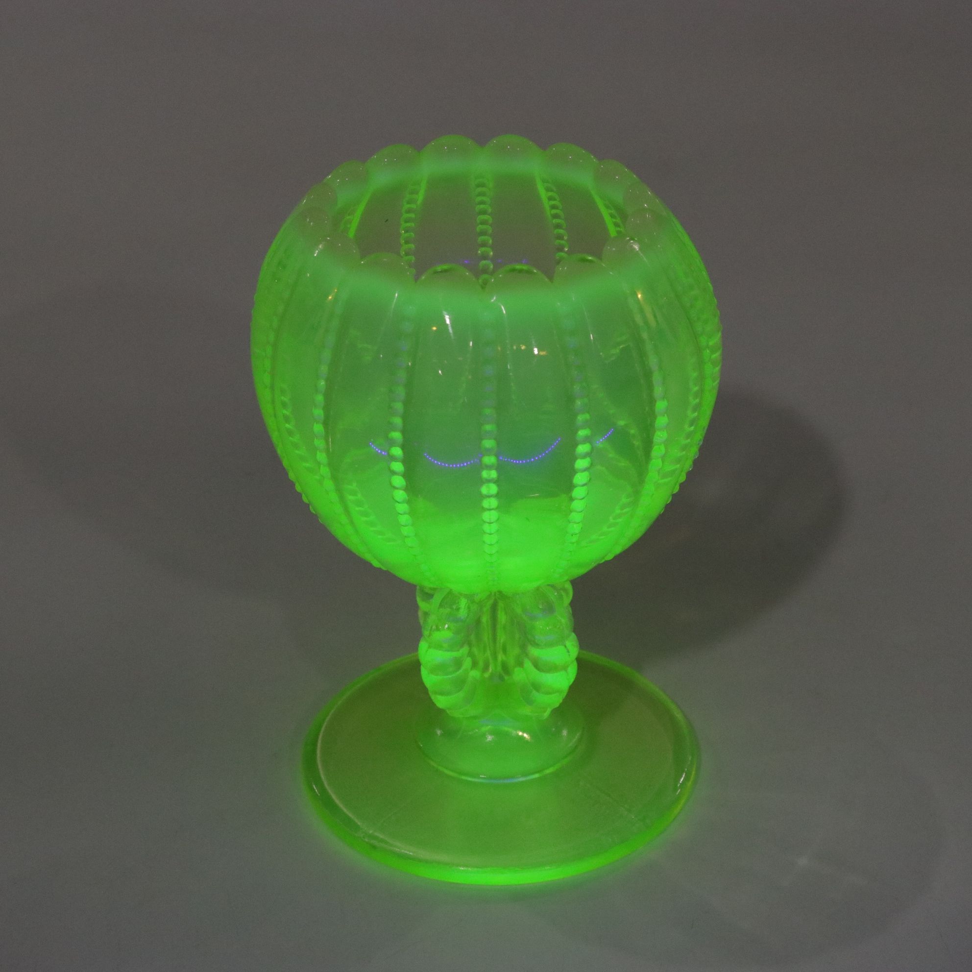 Uranium Glass Coin Dot Cruet & Rose Bowl