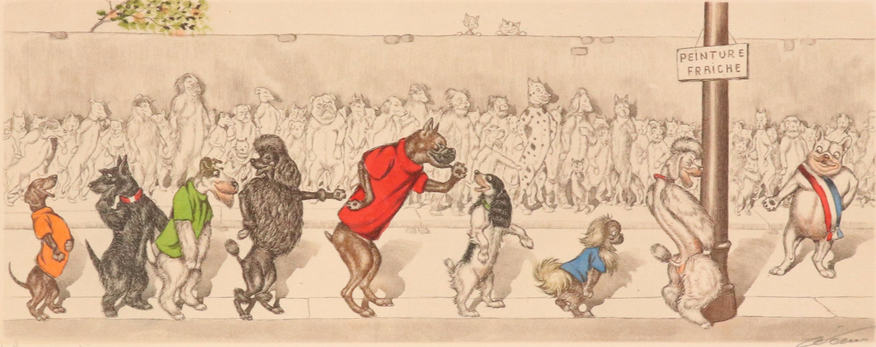 Boris O'Klein "L'Inauguration" Etching from "Dirty Dogs of Paris" Suite