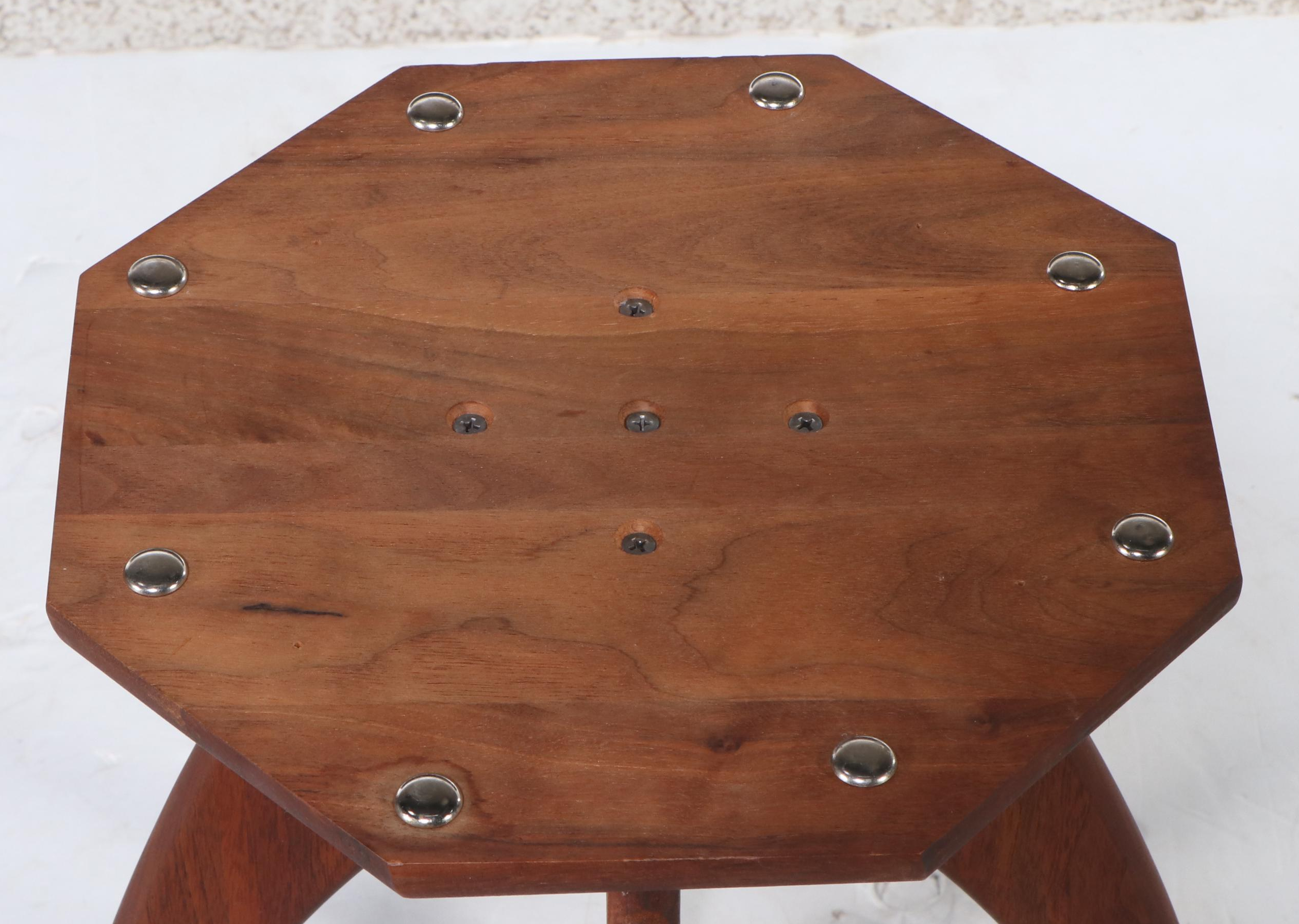 Mid Century Modern Round Walnut Glass Top Accent Table