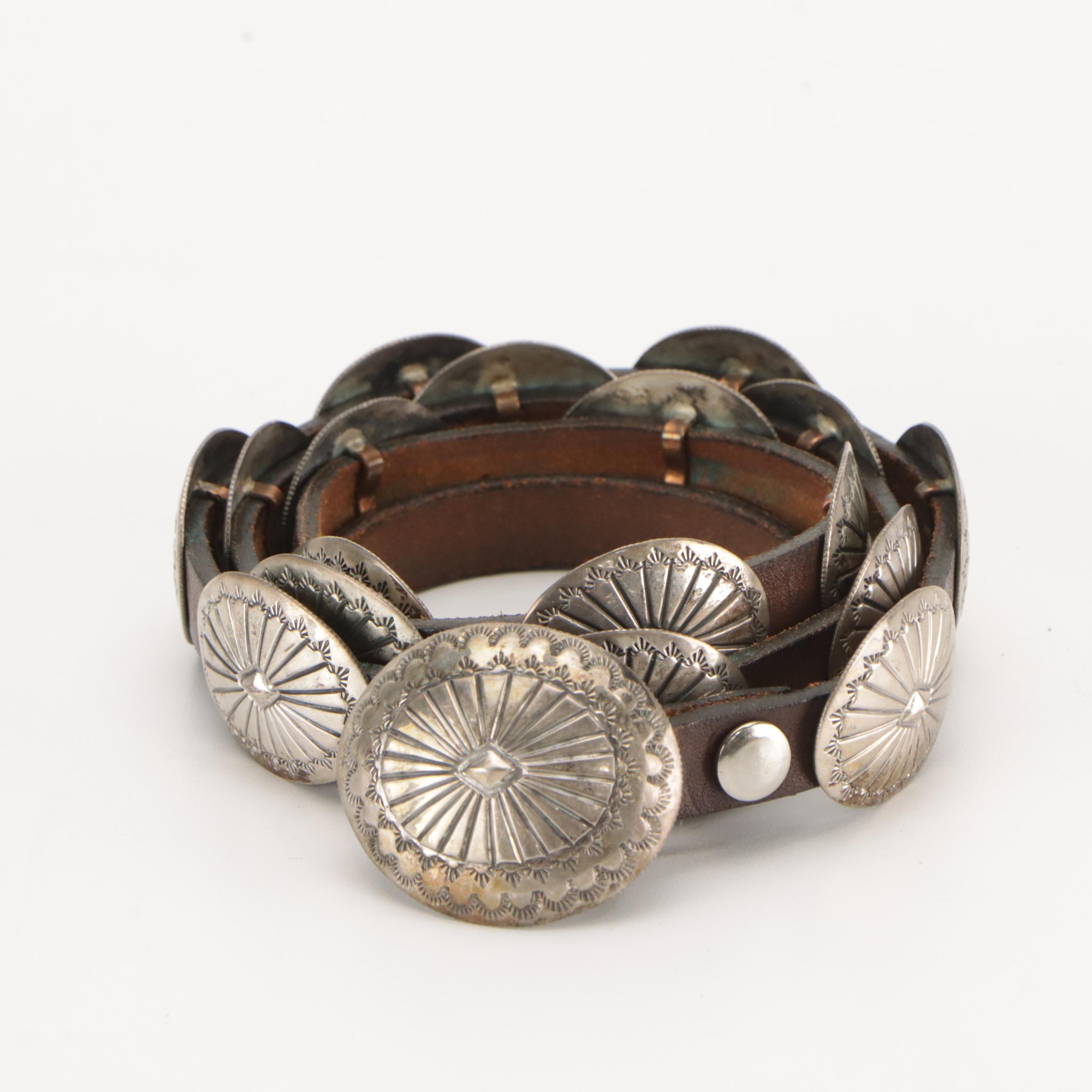 Raymond Coriz Kewa Sterling Button Covers, Swan Silver Coin Silver Concho Belt