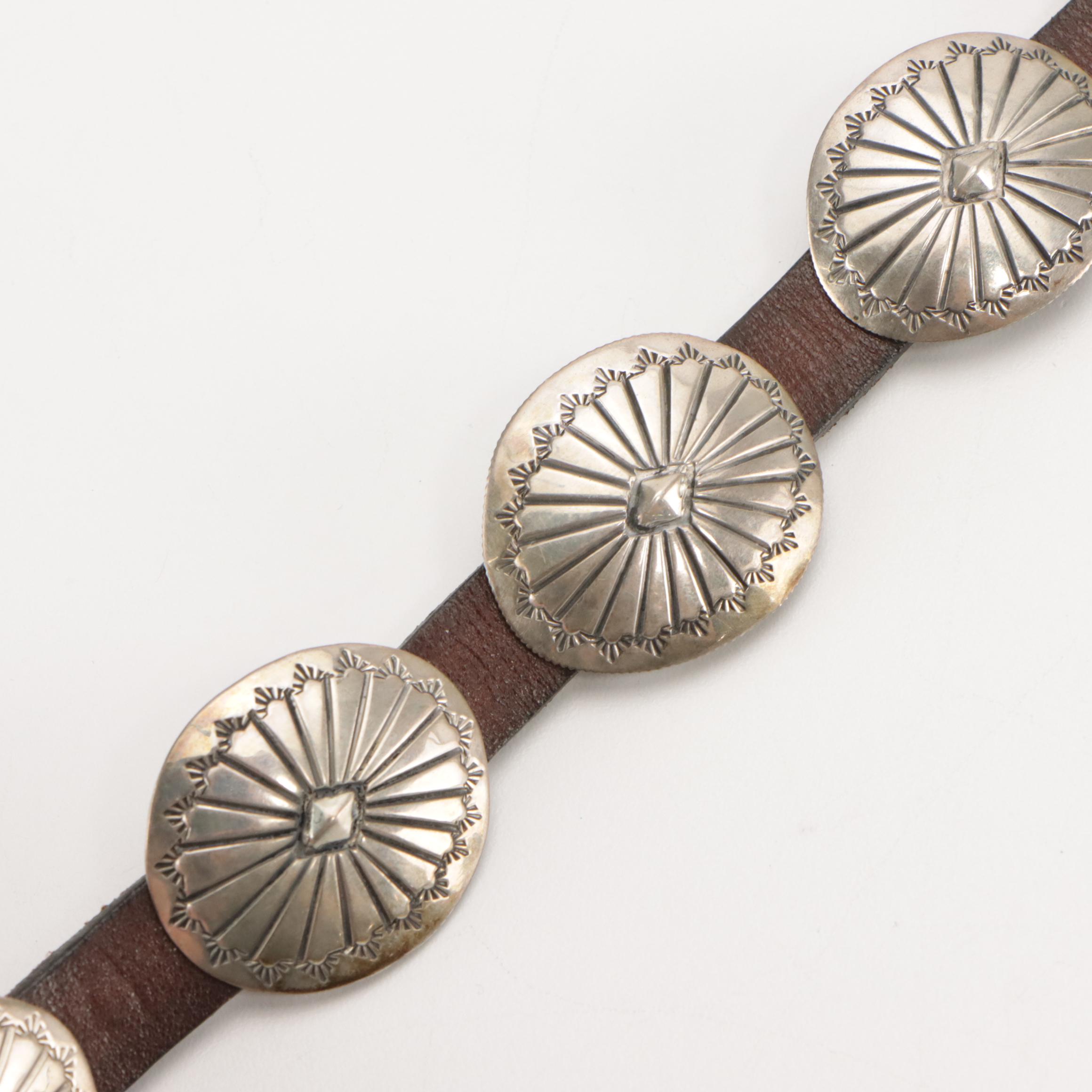 Raymond Coriz Kewa Sterling Button Covers, Swan Silver Coin Silver Concho Belt