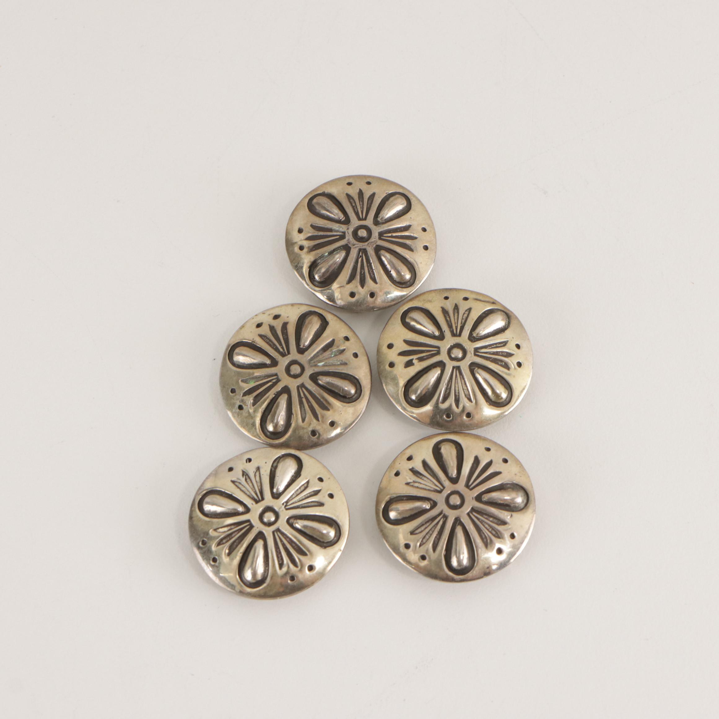 Raymond Coriz Kewa Sterling Button Covers, Swan Silver Coin Silver Concho Belt