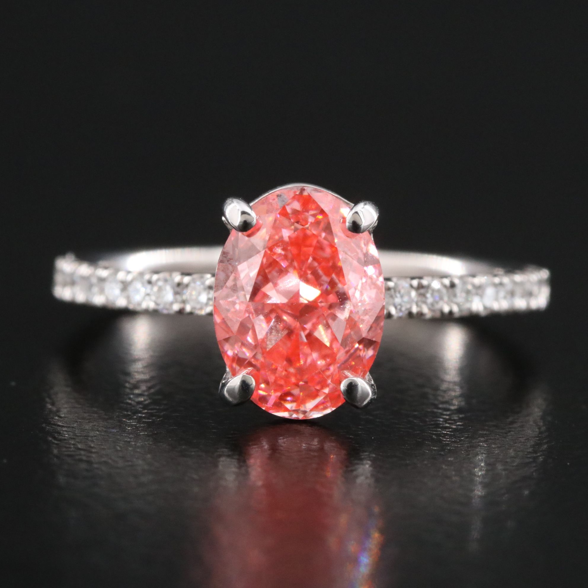 18K 2.25 CTW Lab Grown Diamond Ring with Fancy Pink Center and IGI Report