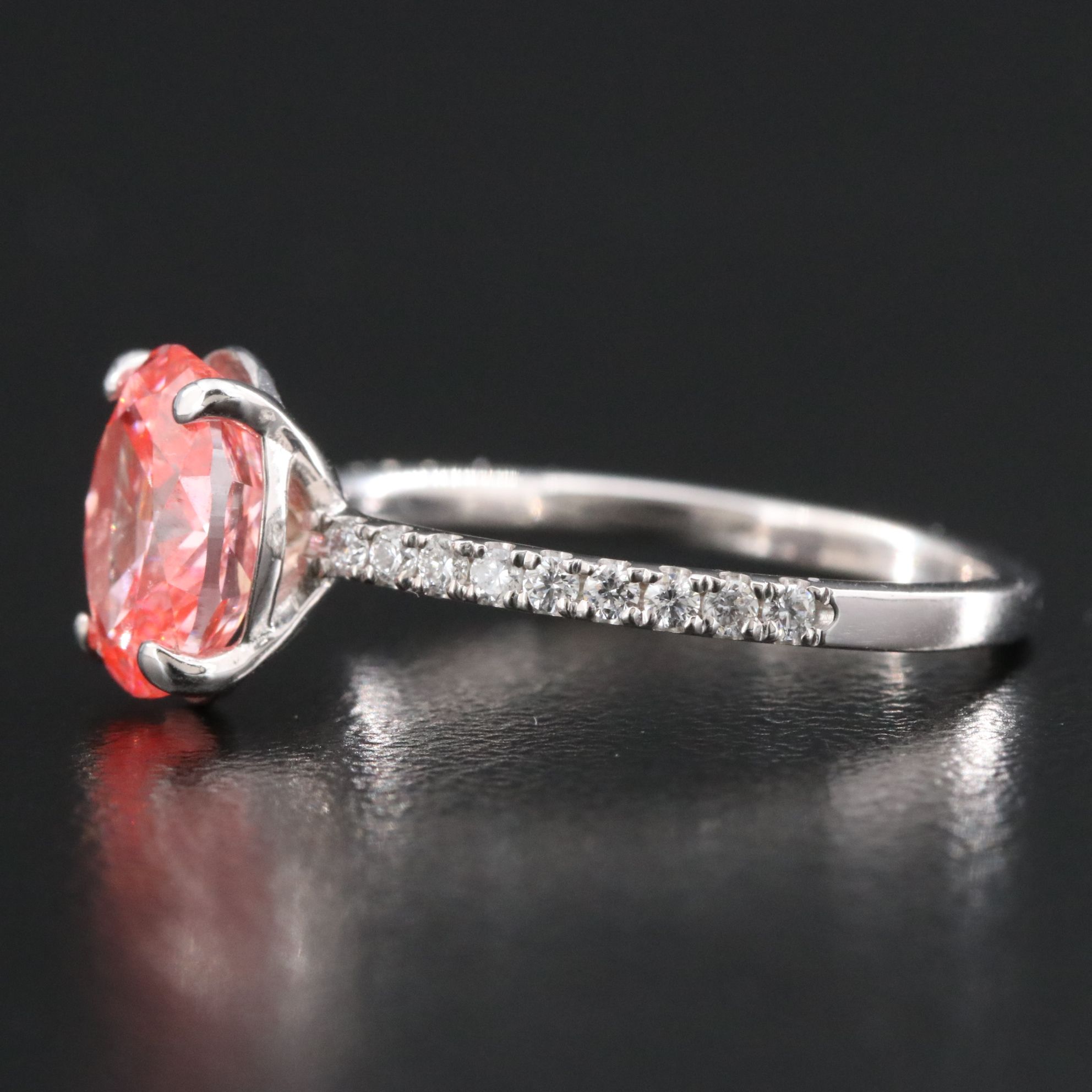 18K 2.25 CTW Lab Grown Diamond Ring with Fancy Pink Center and IGI Report