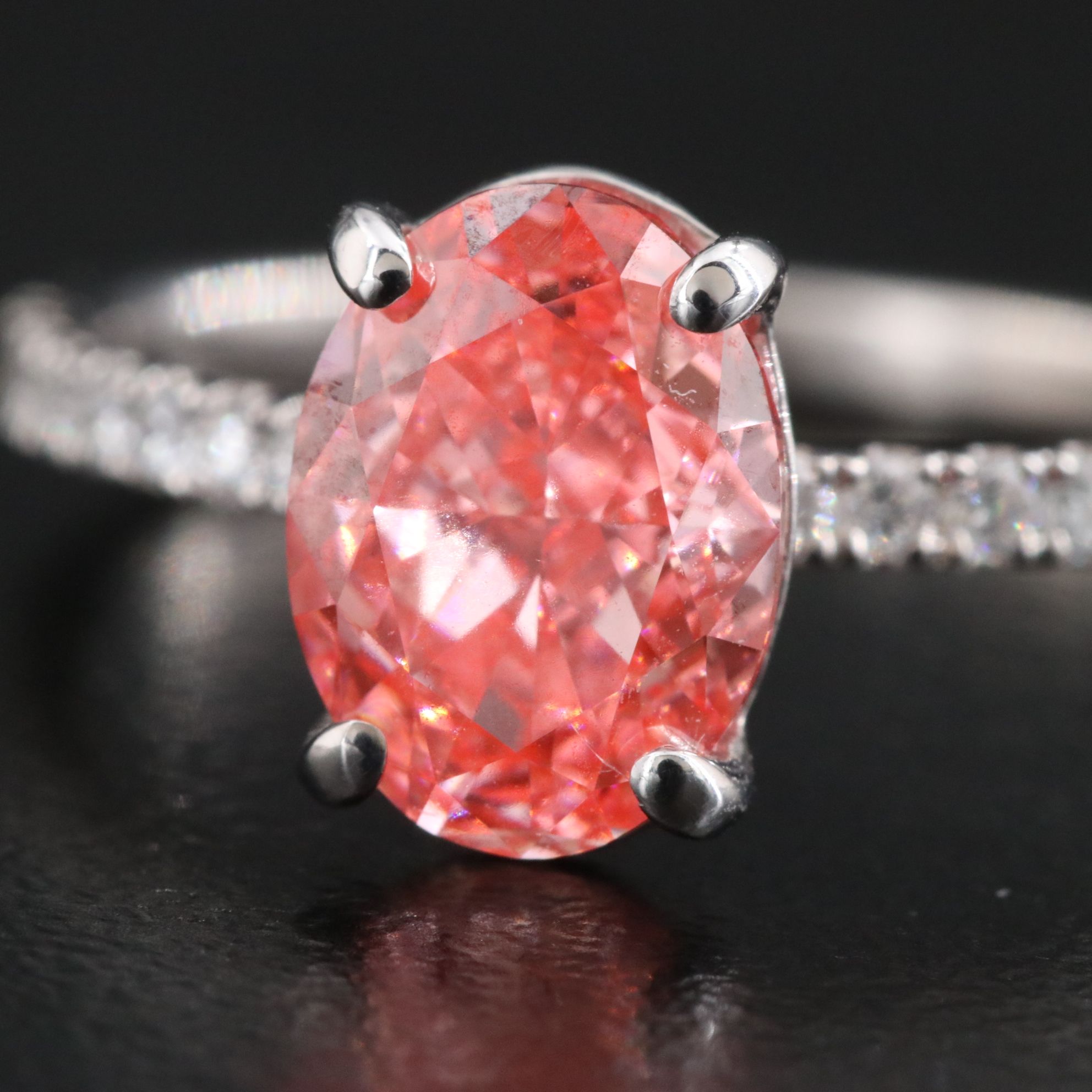 18K 2.25 CTW Lab Grown Diamond Ring with Fancy Pink Center and IGI Report