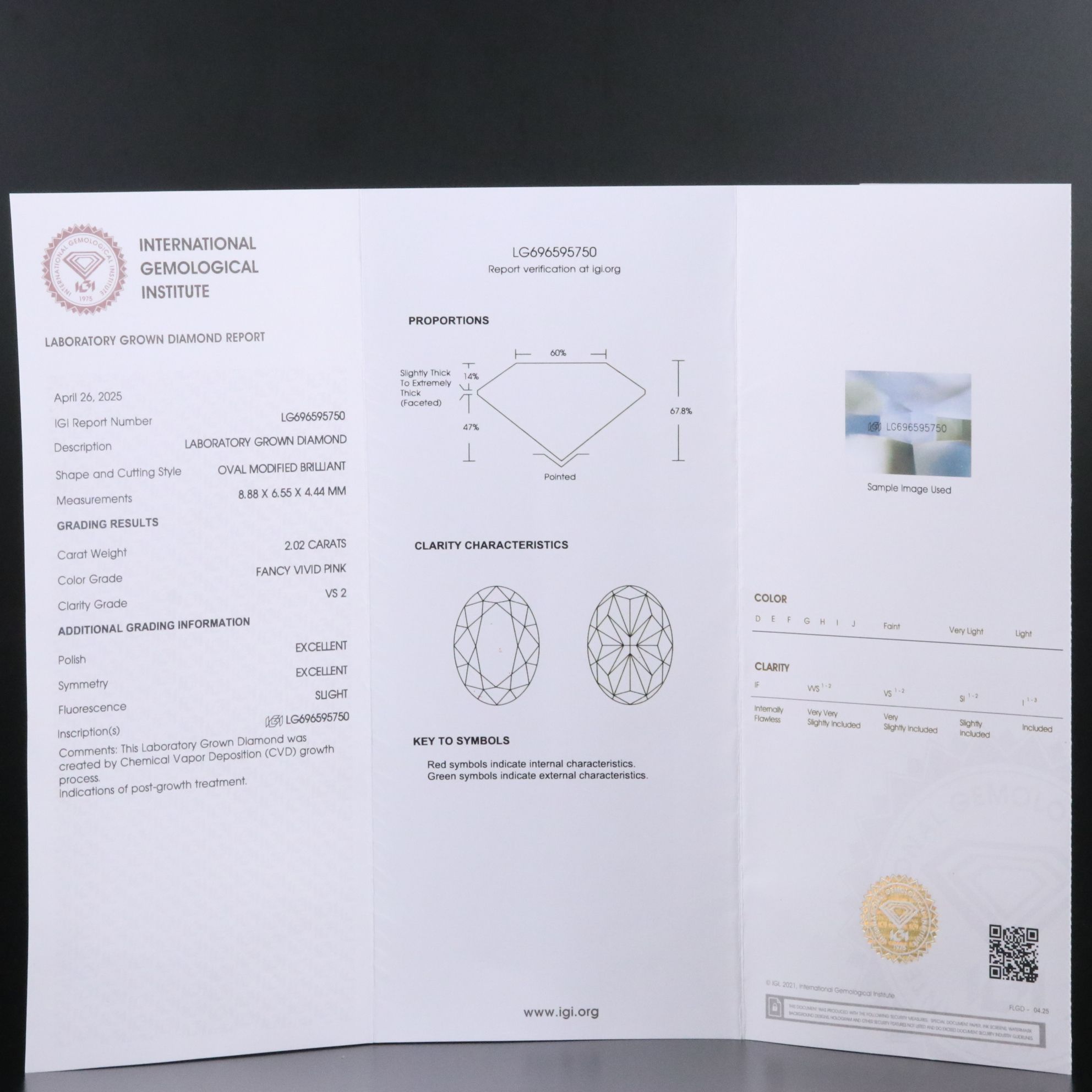 18K 2.25 CTW Lab Grown Diamond Ring with Fancy Pink Center and IGI Report