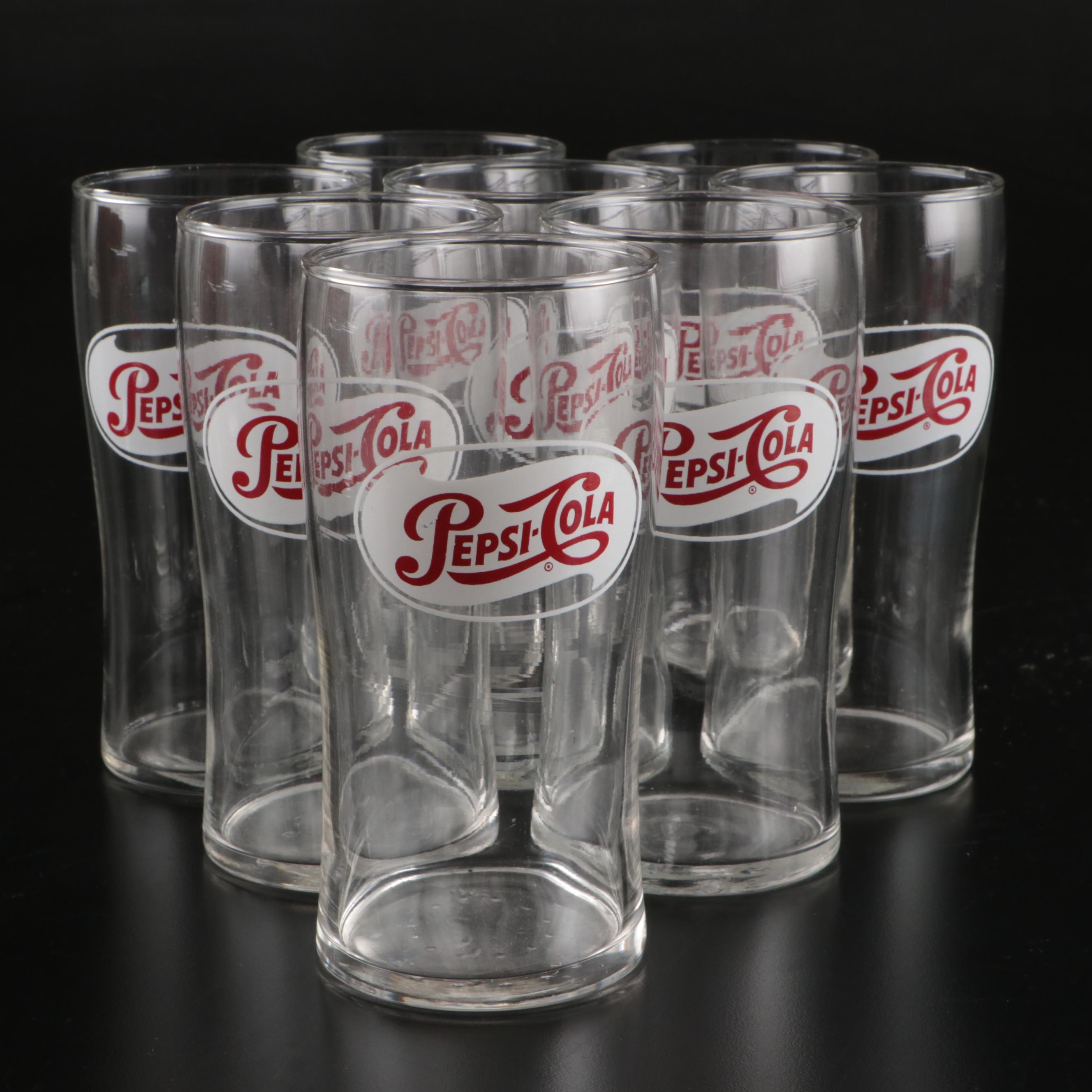 Coca-Cola Glass Tumblers and Snack Bowl with Pepsi Glasses and Woven Basket