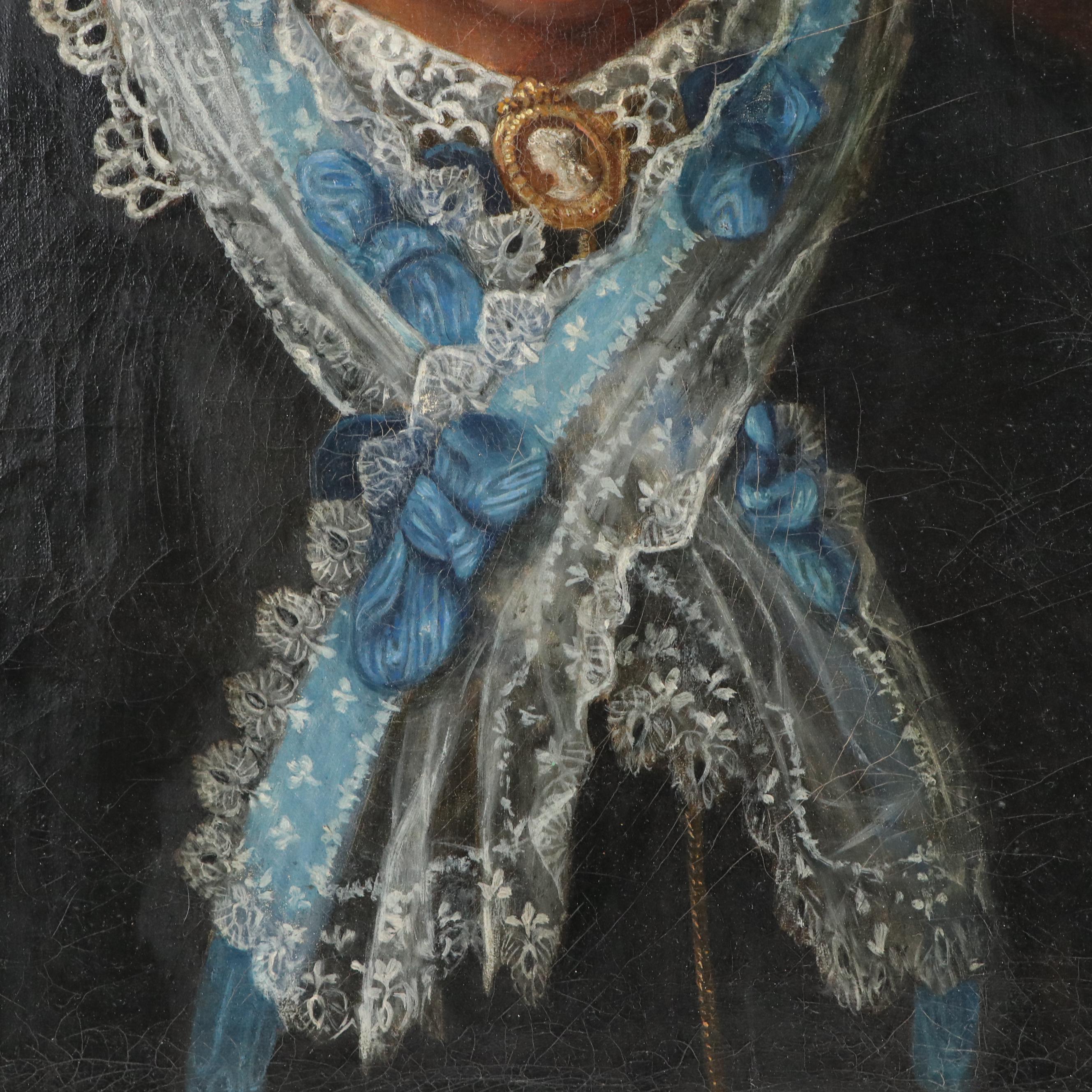 Portrait Oil Painting of a Woman Wearing Lace Cap, Circa 1860