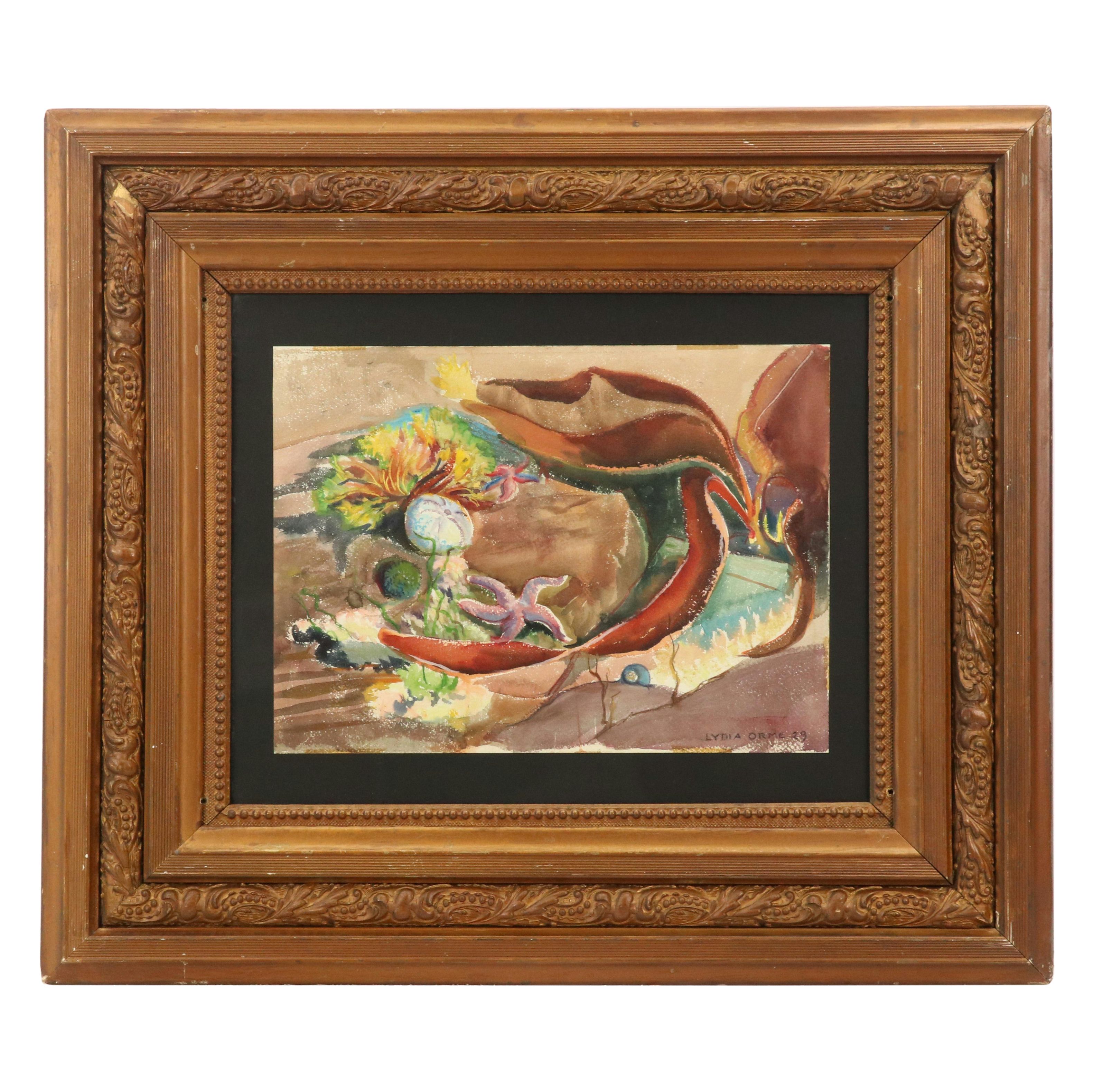 Lydia Orme Watercolor Painting of Underwater Scene "Kelp and Sea Urchin," 1929
