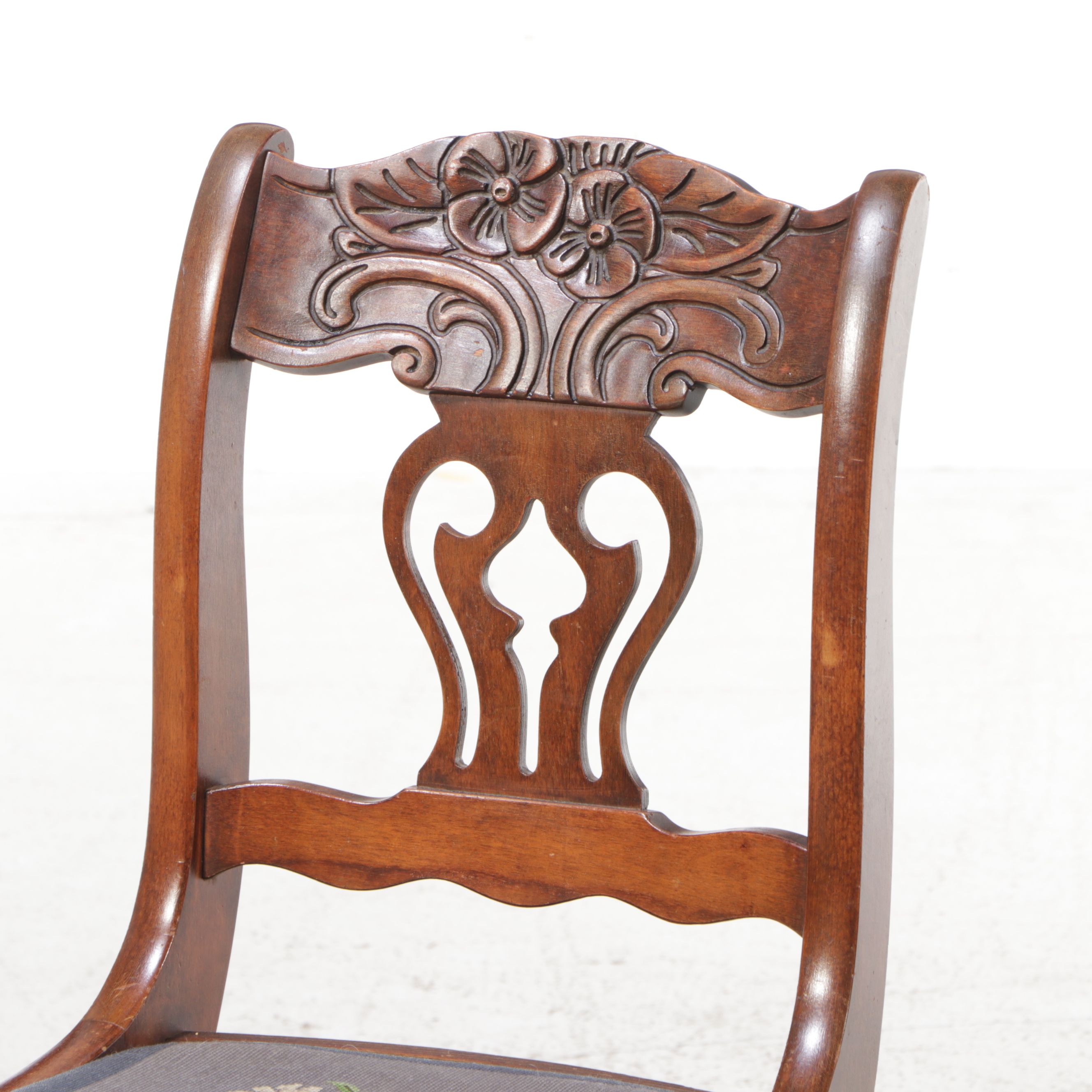 Duncan Phyfe Style Mahogany Side Chair with Needlepoint Upholstery