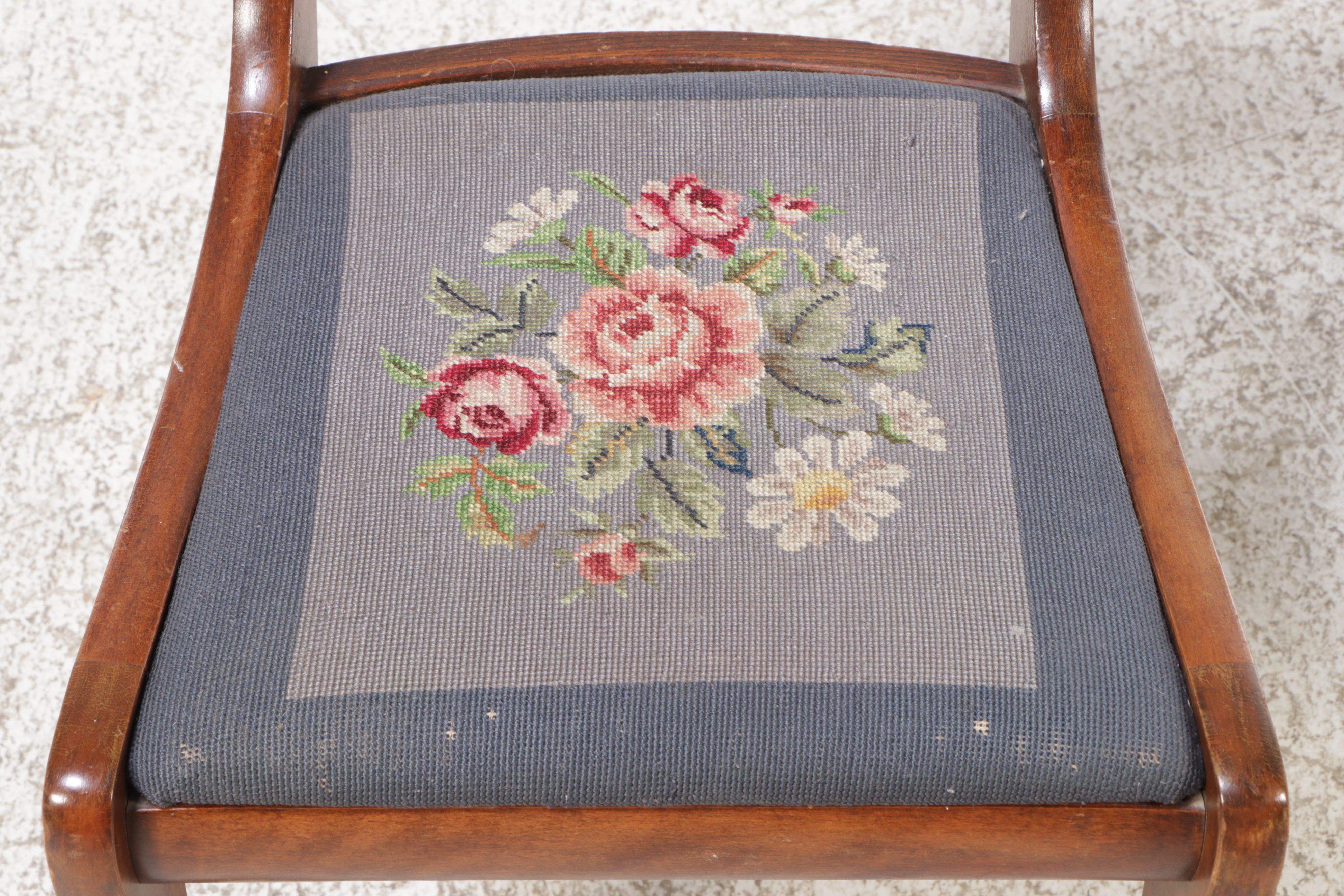 Duncan Phyfe Style Mahogany Side Chair with Needlepoint Upholstery