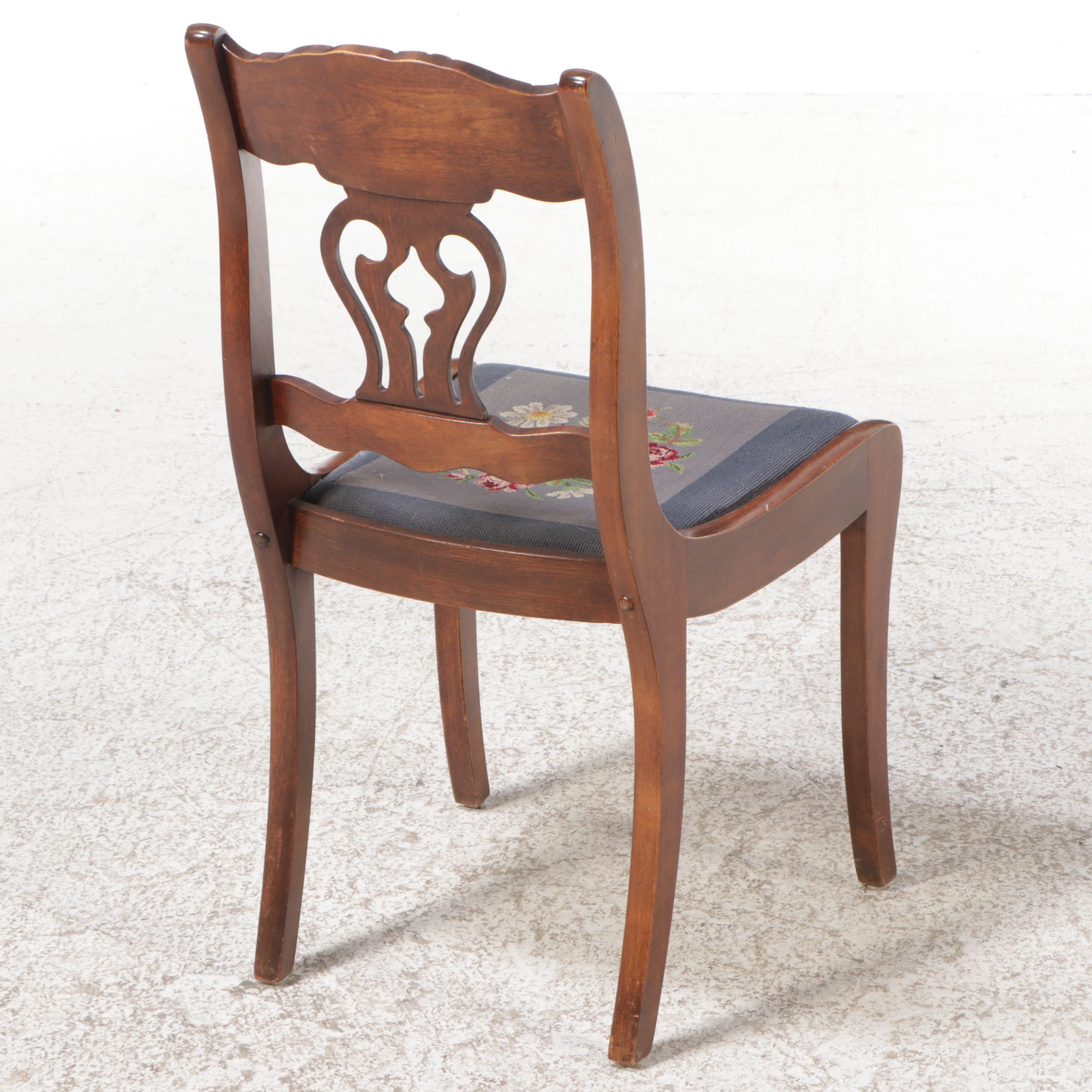 Duncan Phyfe Style Mahogany Side Chair with Needlepoint Upholstery