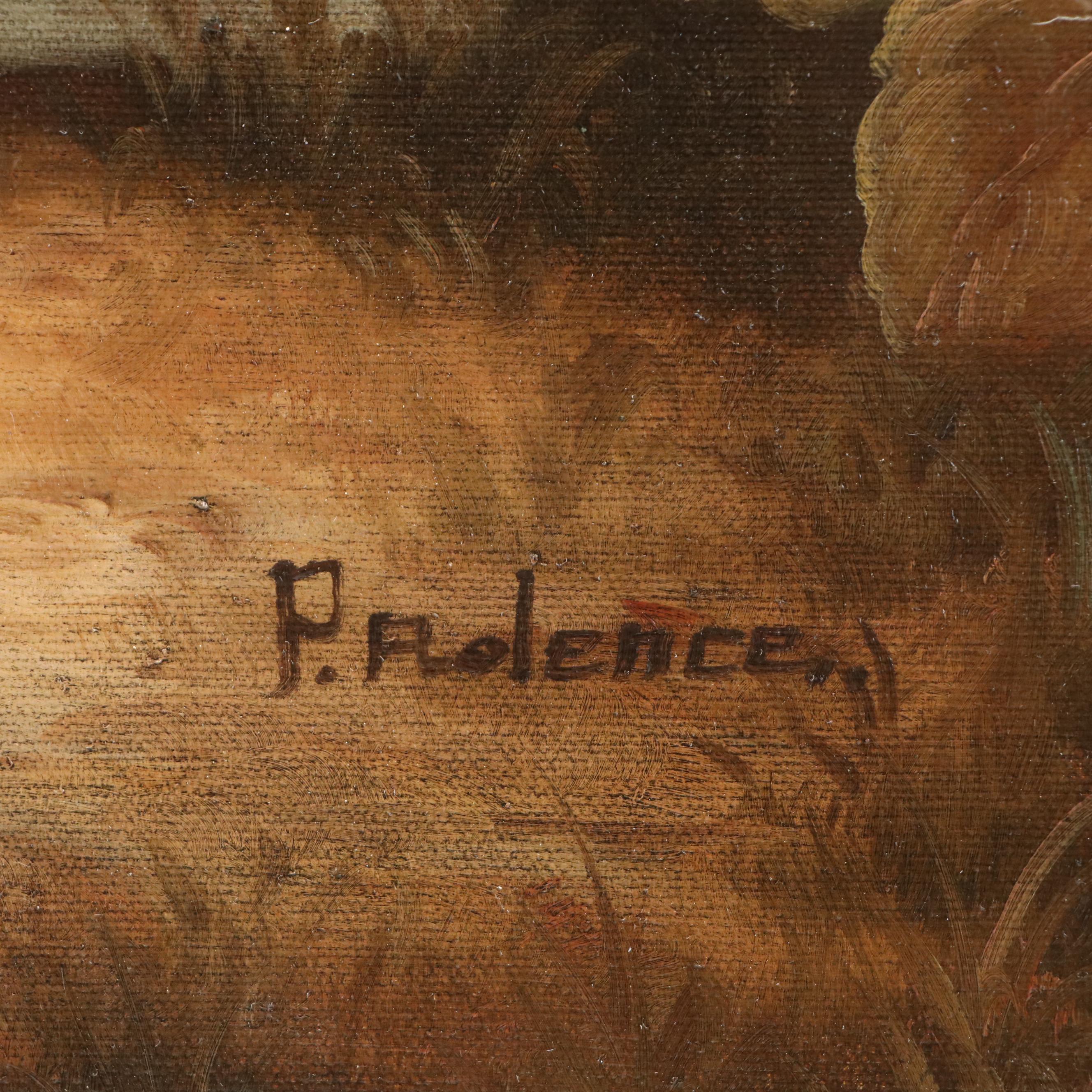 After P. Rolence Oil Painting "Himalayan Rabbits Eating Cabbage," 20th Century