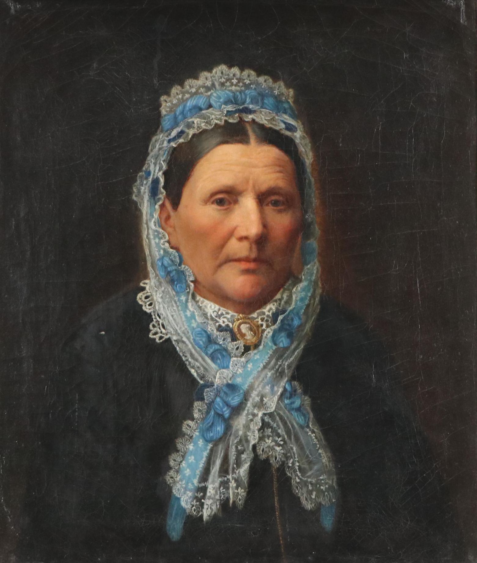 Portrait Oil Painting of a Woman Wearing Lace Cap, Circa 1860
