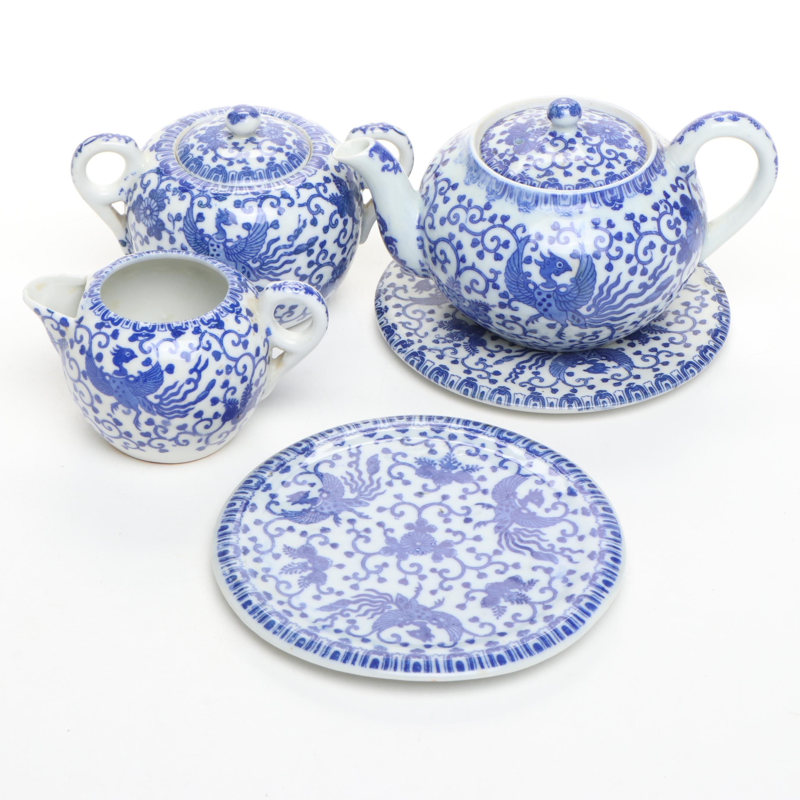 Japanese Blue on White Pheonix Arabesque Porcelain Tea Set