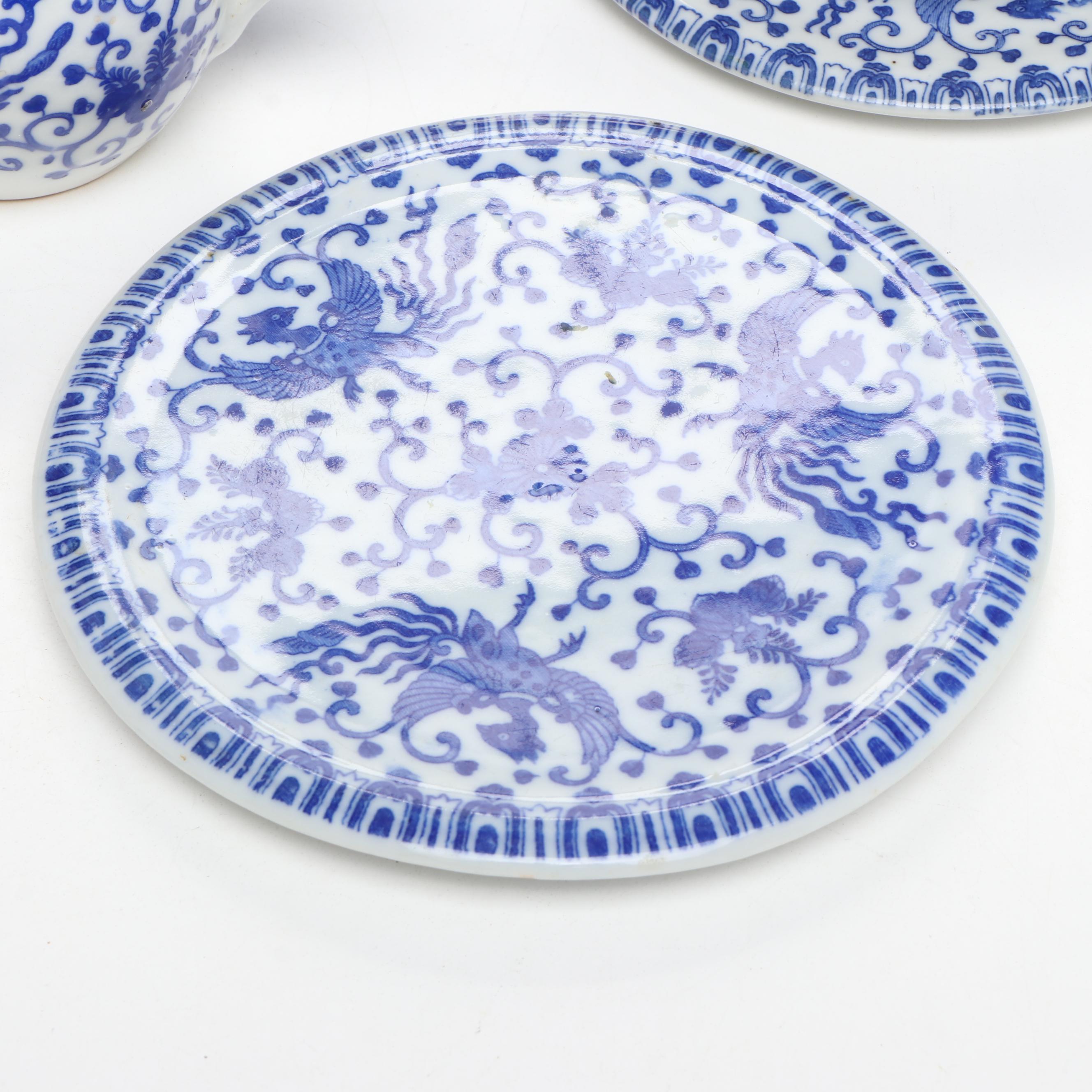 Japanese Blue on White Pheonix Arabesque Porcelain Tea Set