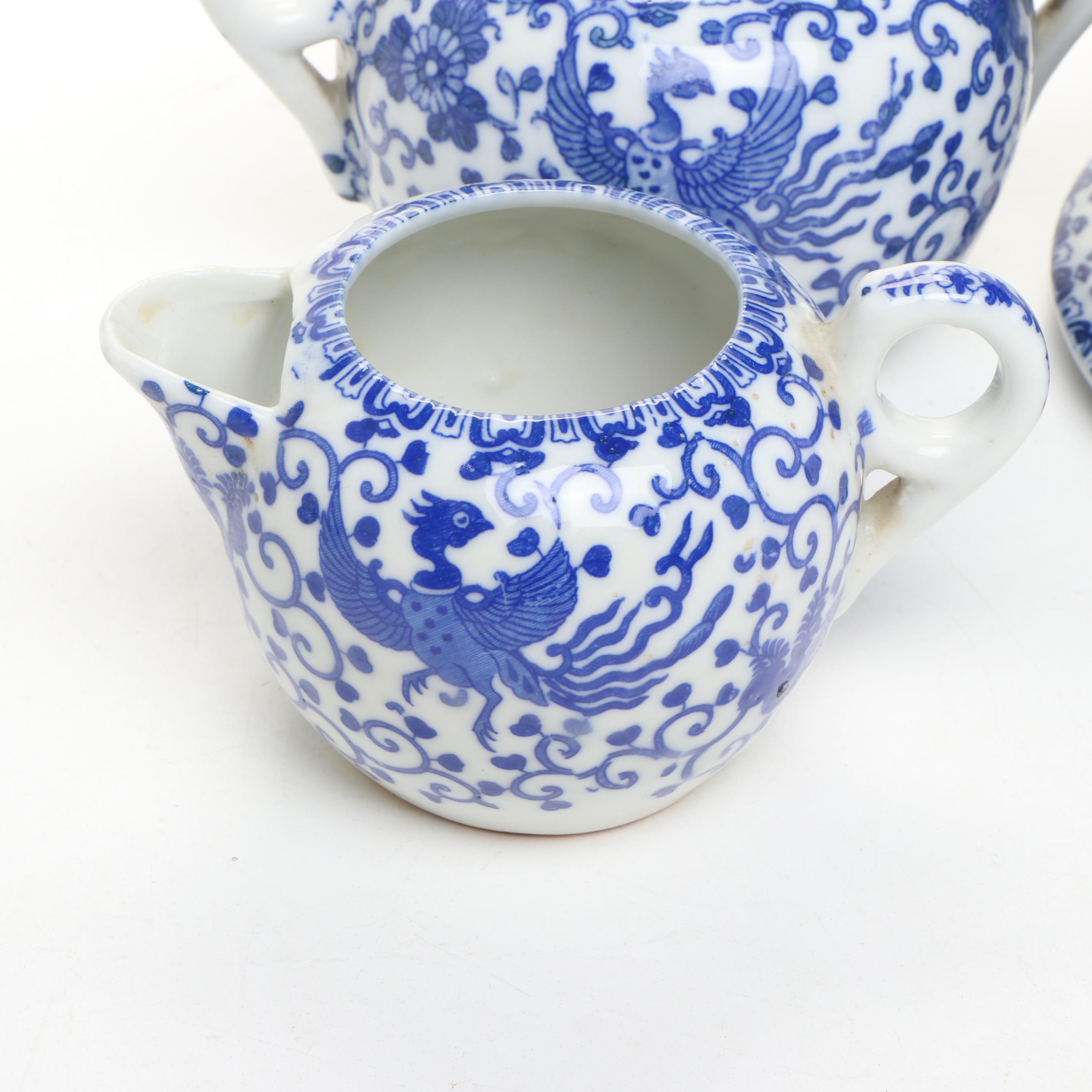 Japanese Blue on White Pheonix Arabesque Porcelain Tea Set