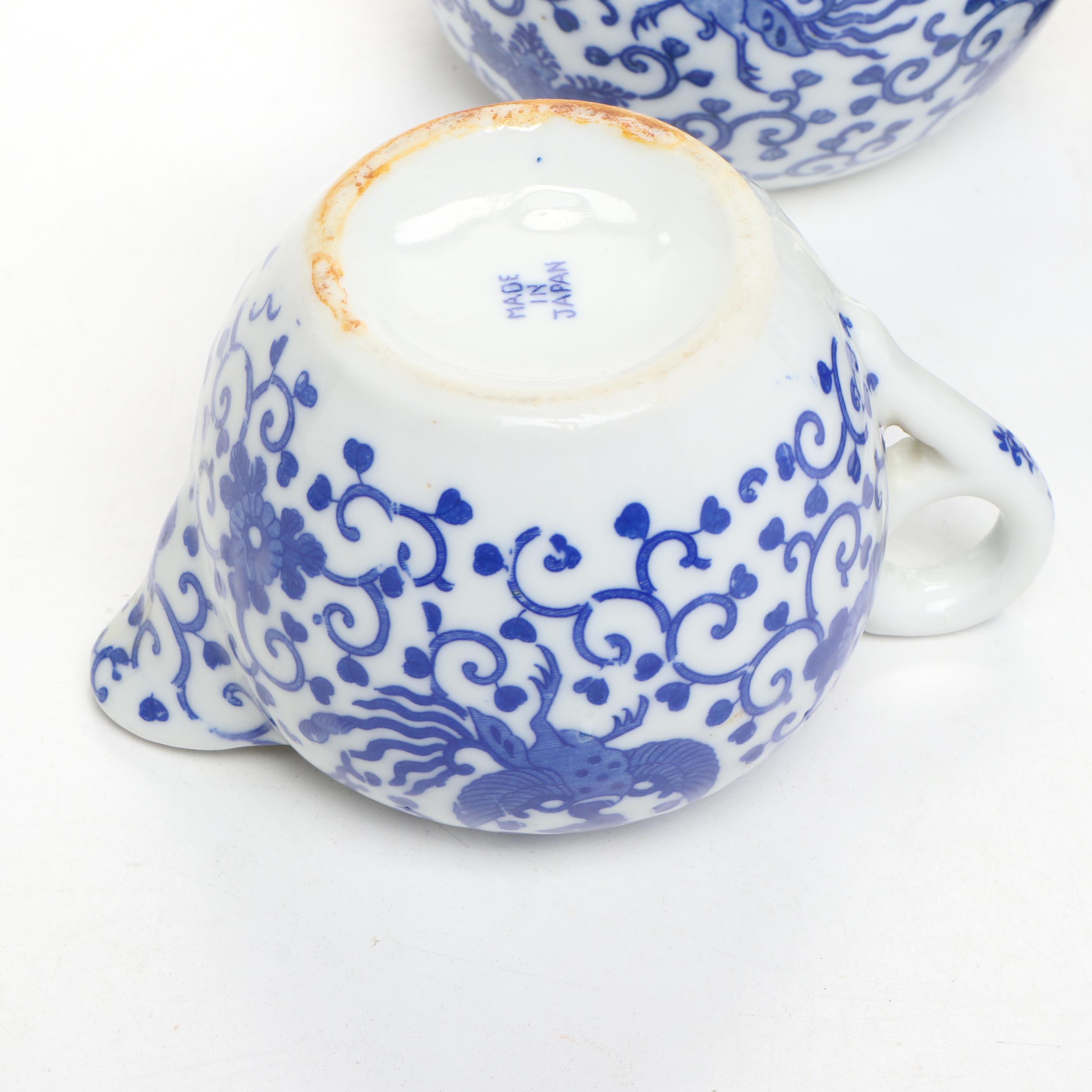 Japanese Blue on White Pheonix Arabesque Porcelain Tea Set