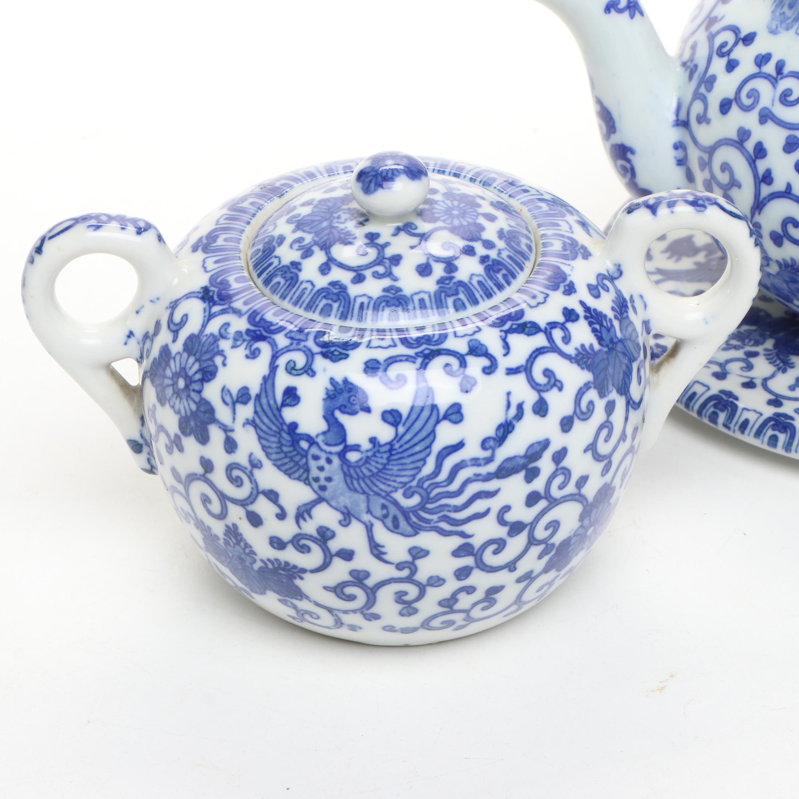 Japanese Blue on White Pheonix Arabesque Porcelain Tea Set