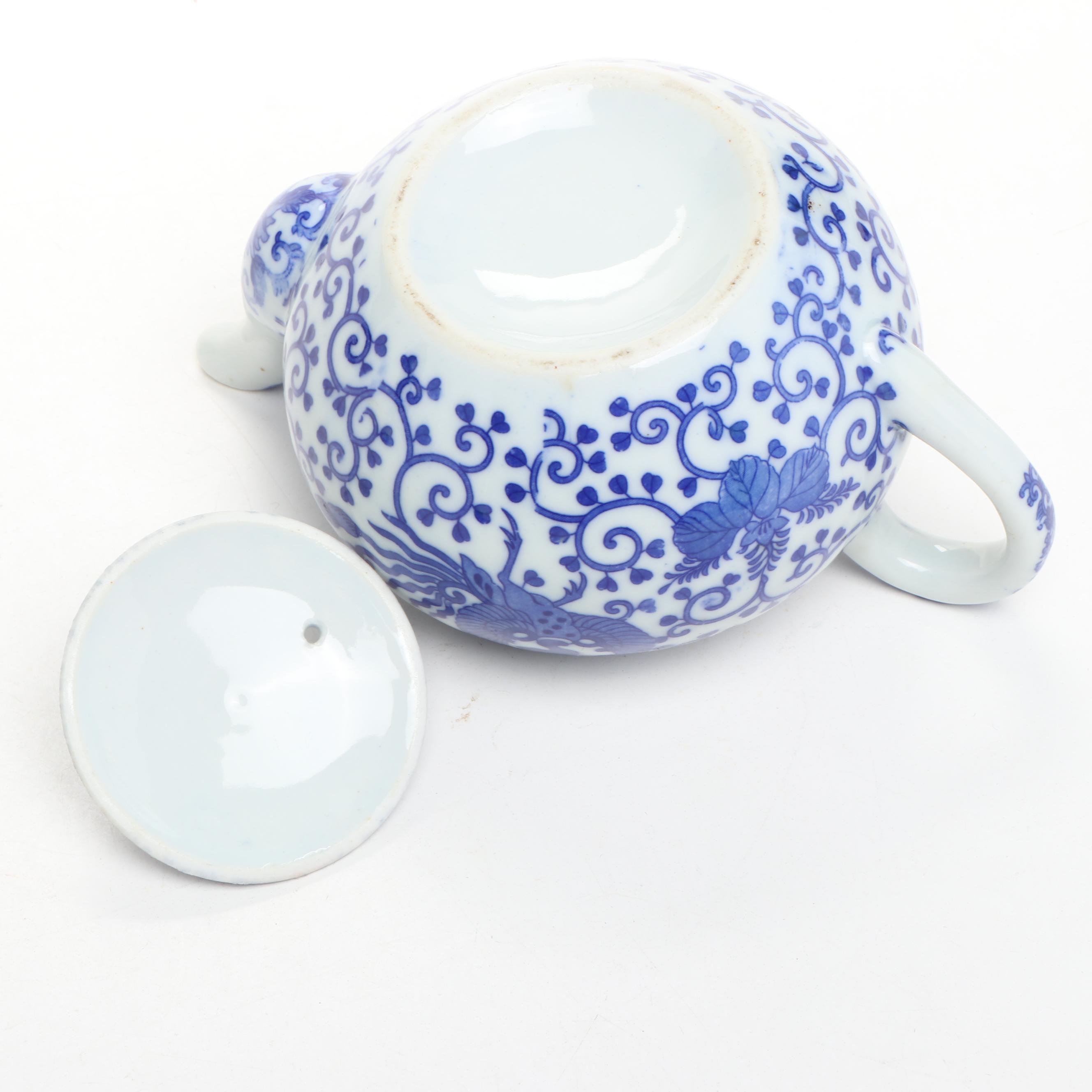 Japanese Blue on White Pheonix Arabesque Porcelain Tea Set