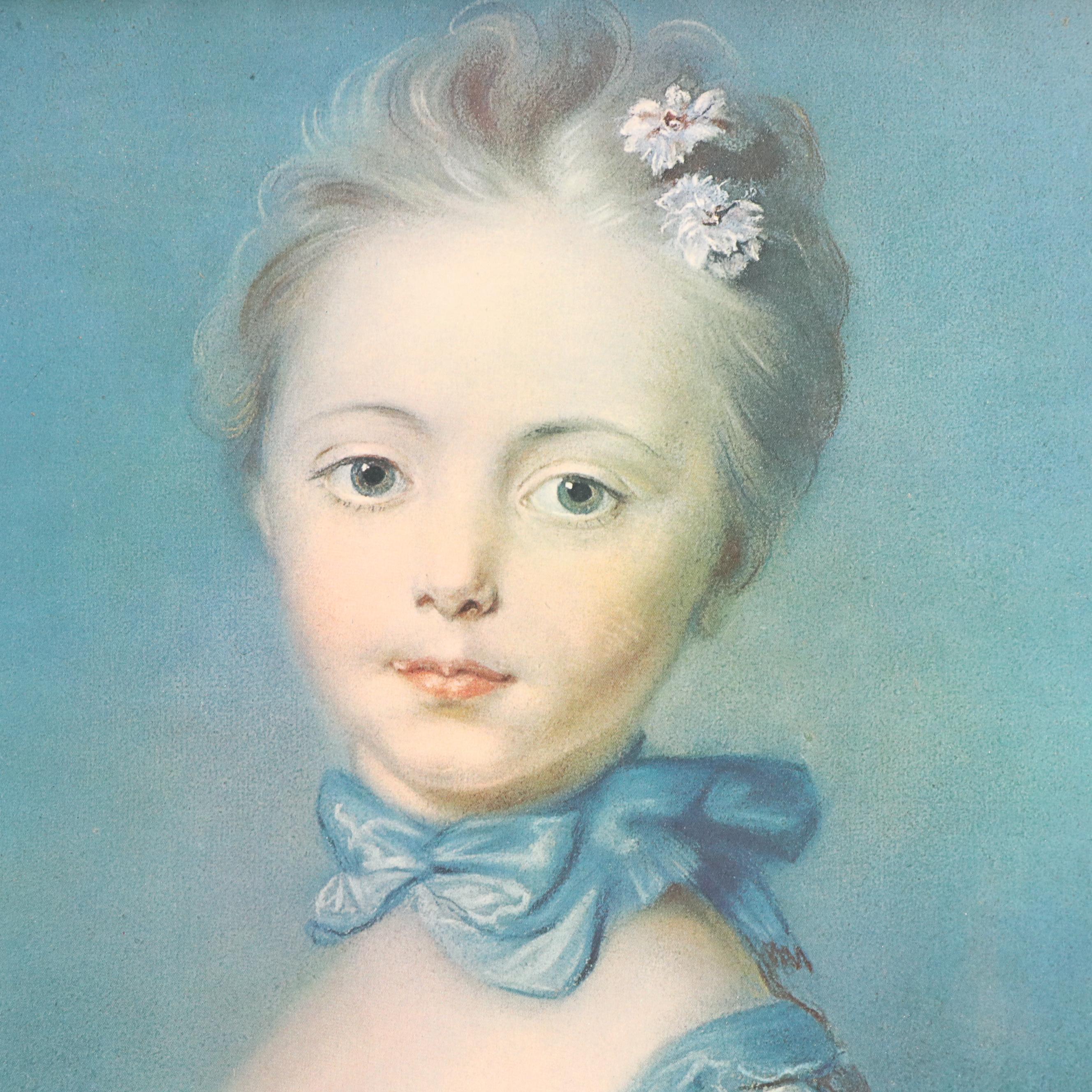 After Jean-Baptiste Perronneau Offset Lithograph "A Girl with a Kitten"