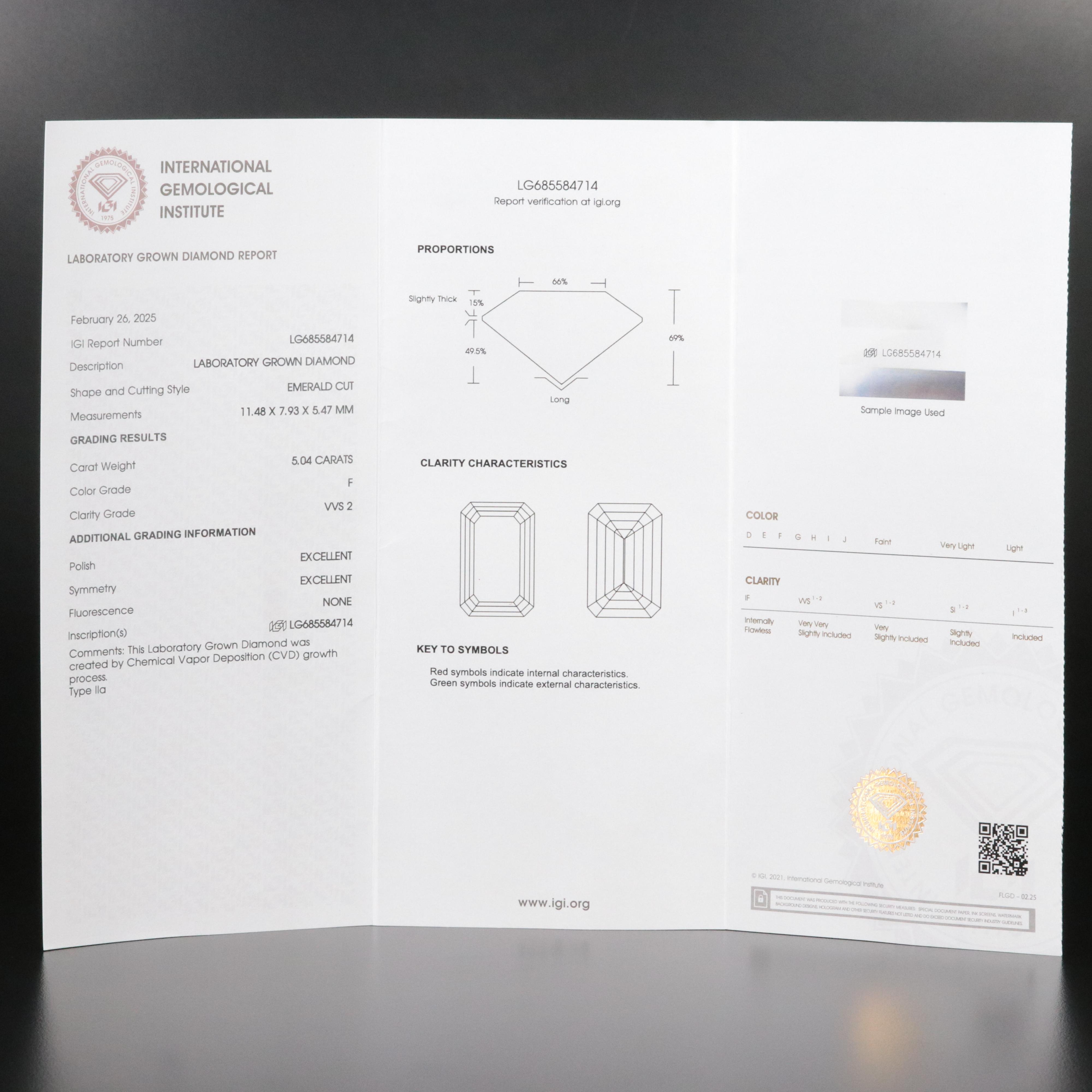 18K 5.04 CT Lab Grown Diamond Solitaire Ring with IGI Report