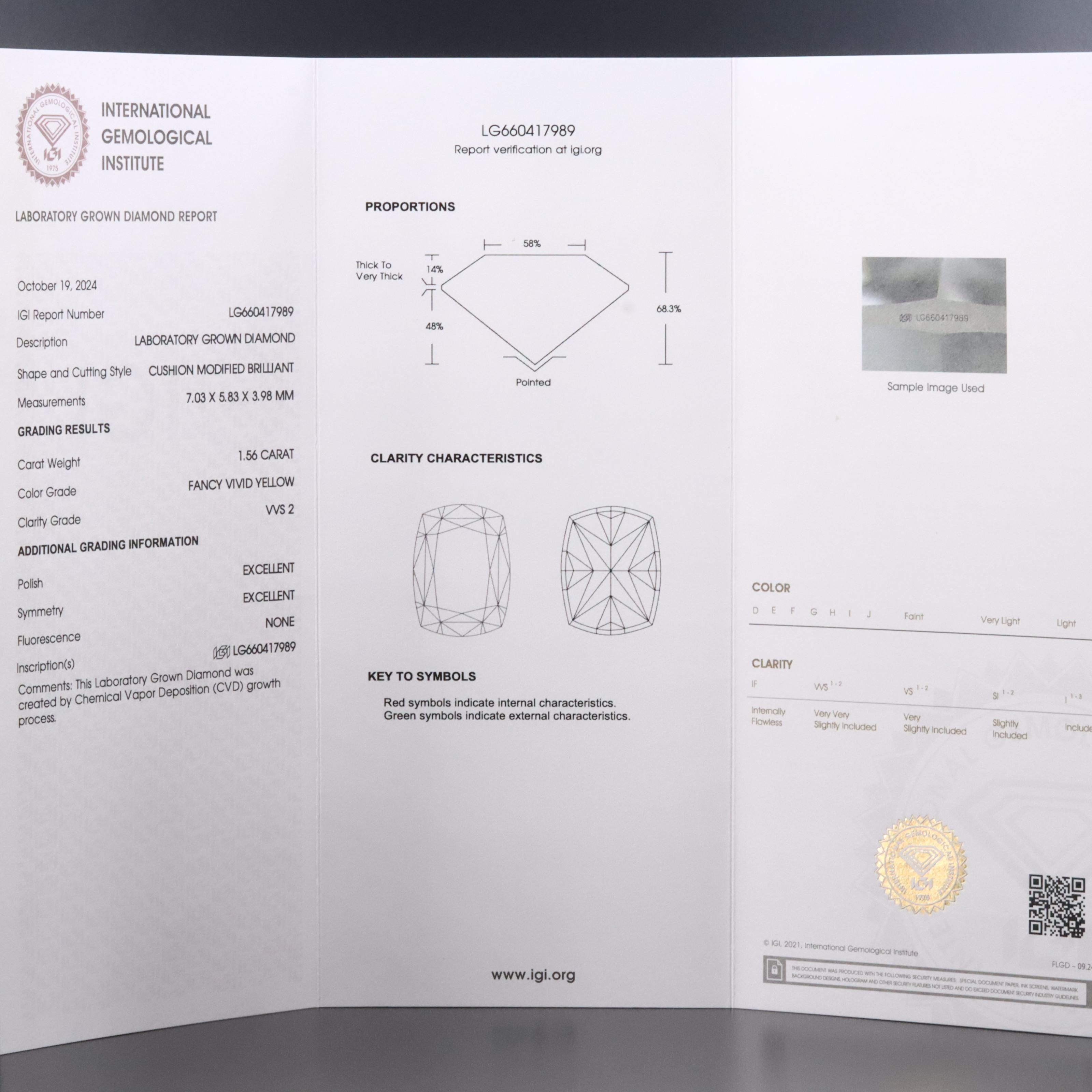 Loose 1.56 CT Lab Grown Fancy Diamond with IGI Report