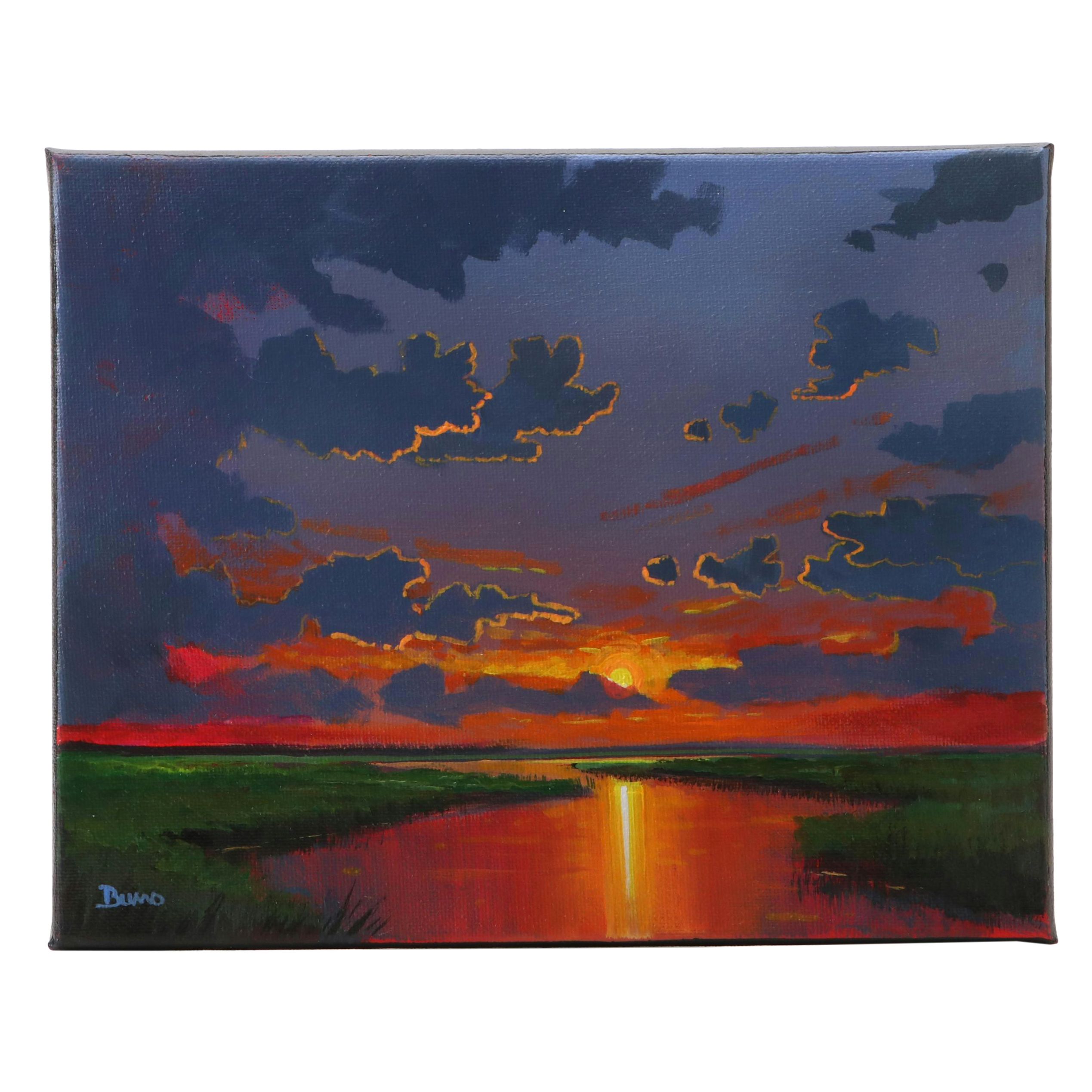 Doug "Bumo" Johnpeer Sunset Landscape Oil Painting, 2025