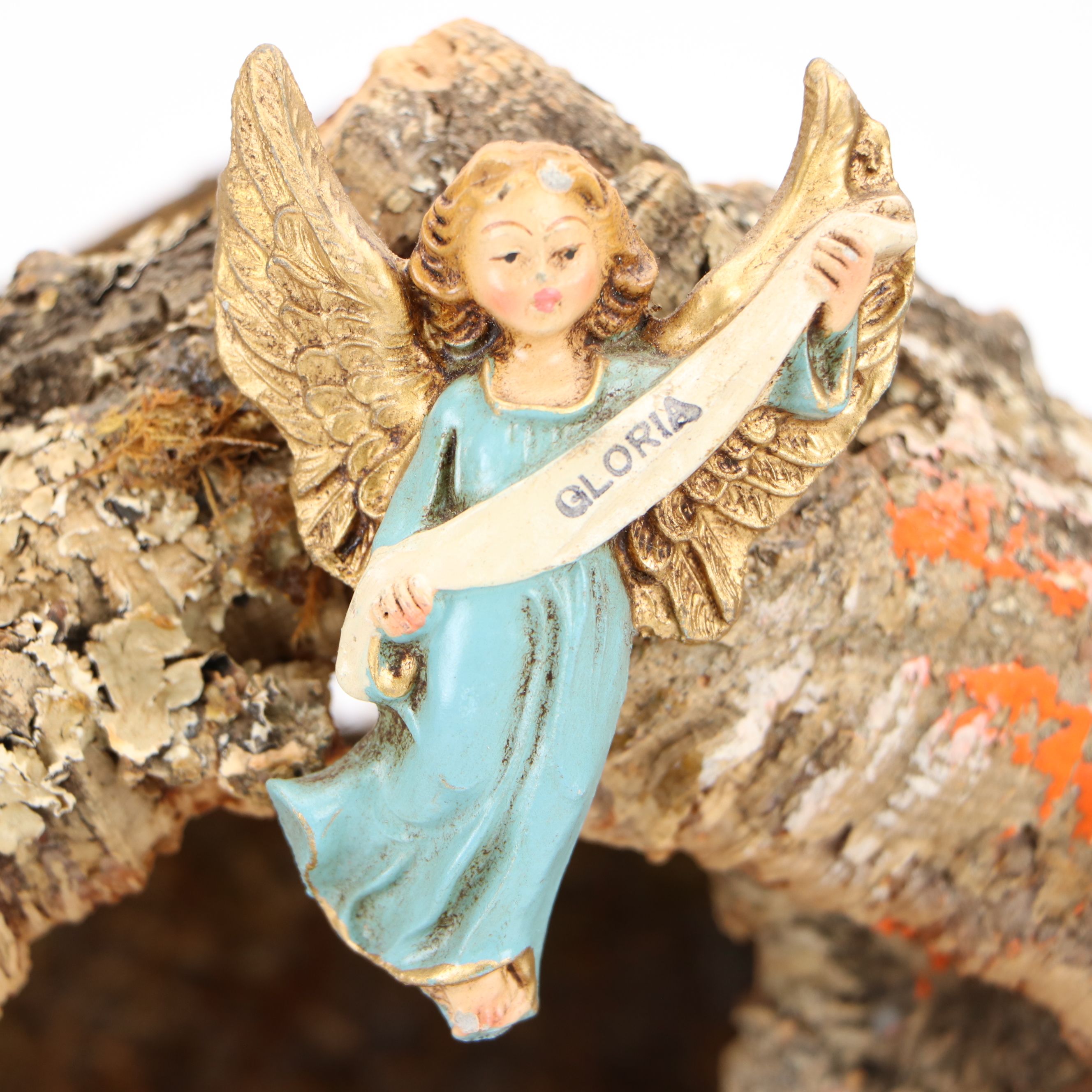 Italian Hand-Painted Creche with Nativity Chalkware Figures