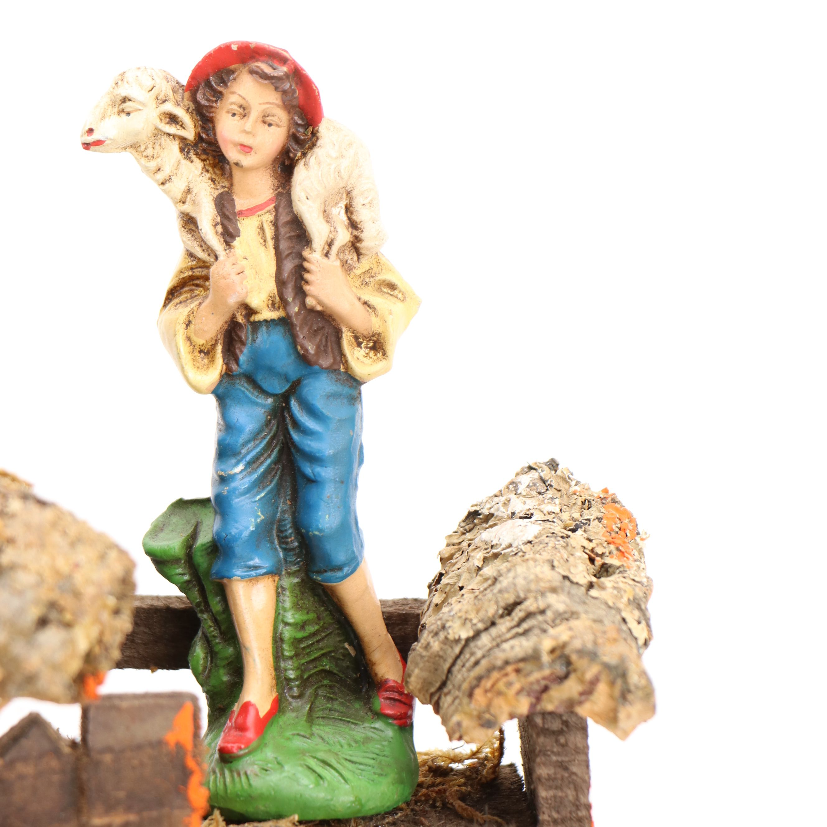 Italian Hand-Painted Creche with Nativity Chalkware Figures