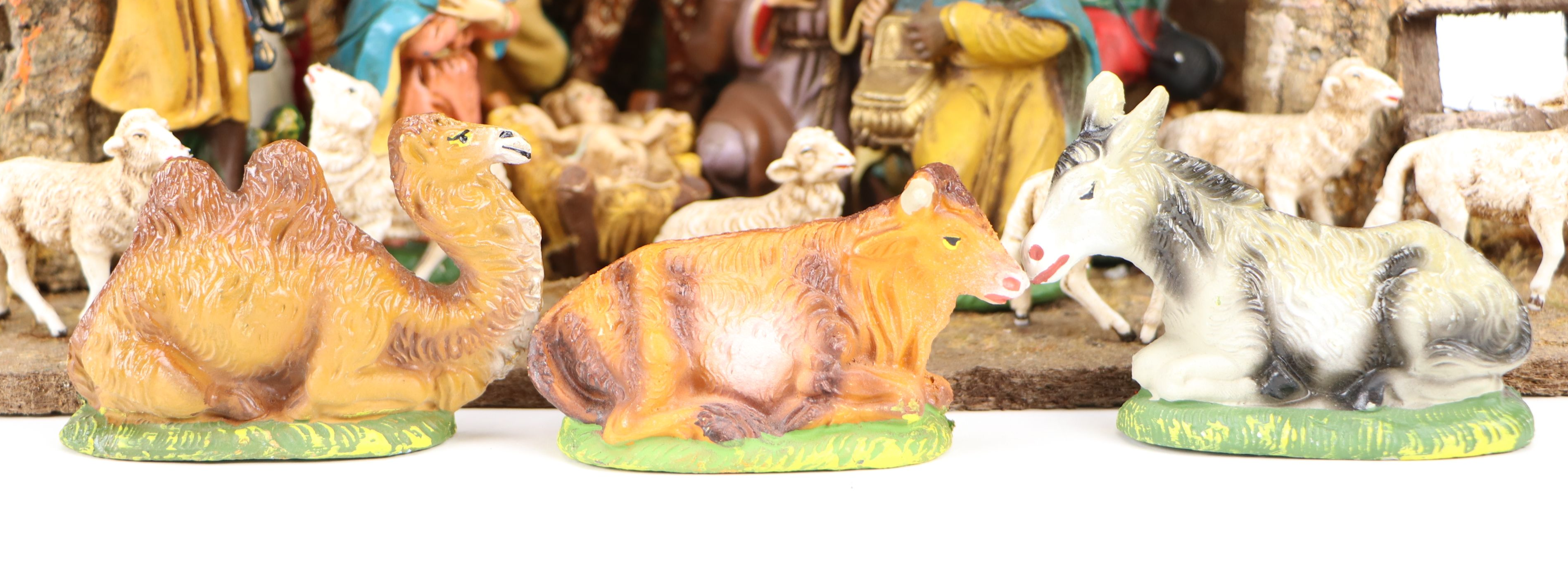 Italian Hand-Painted Creche with Nativity Chalkware Figures