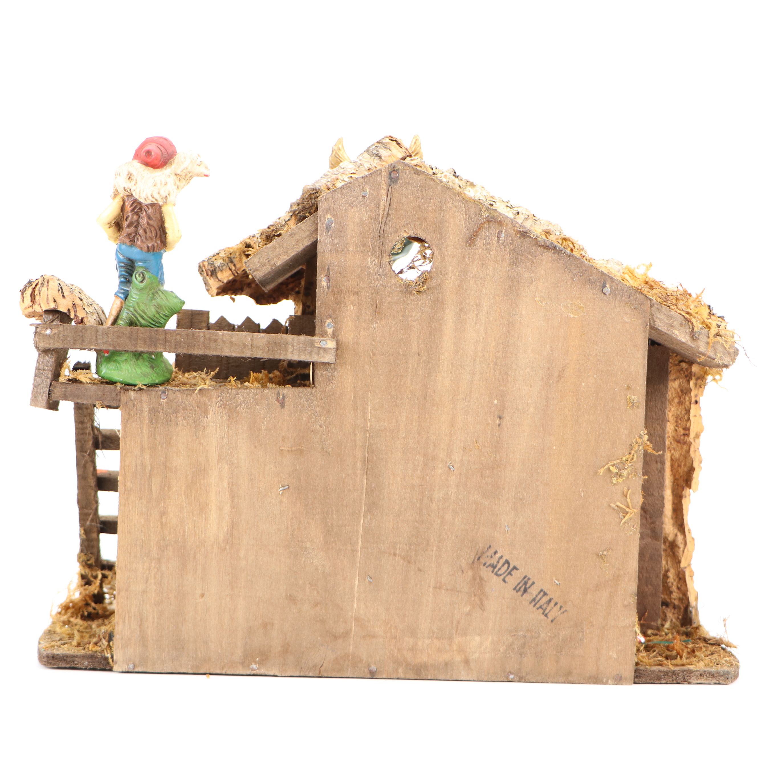 Italian Hand-Painted Creche with Nativity Chalkware Figures