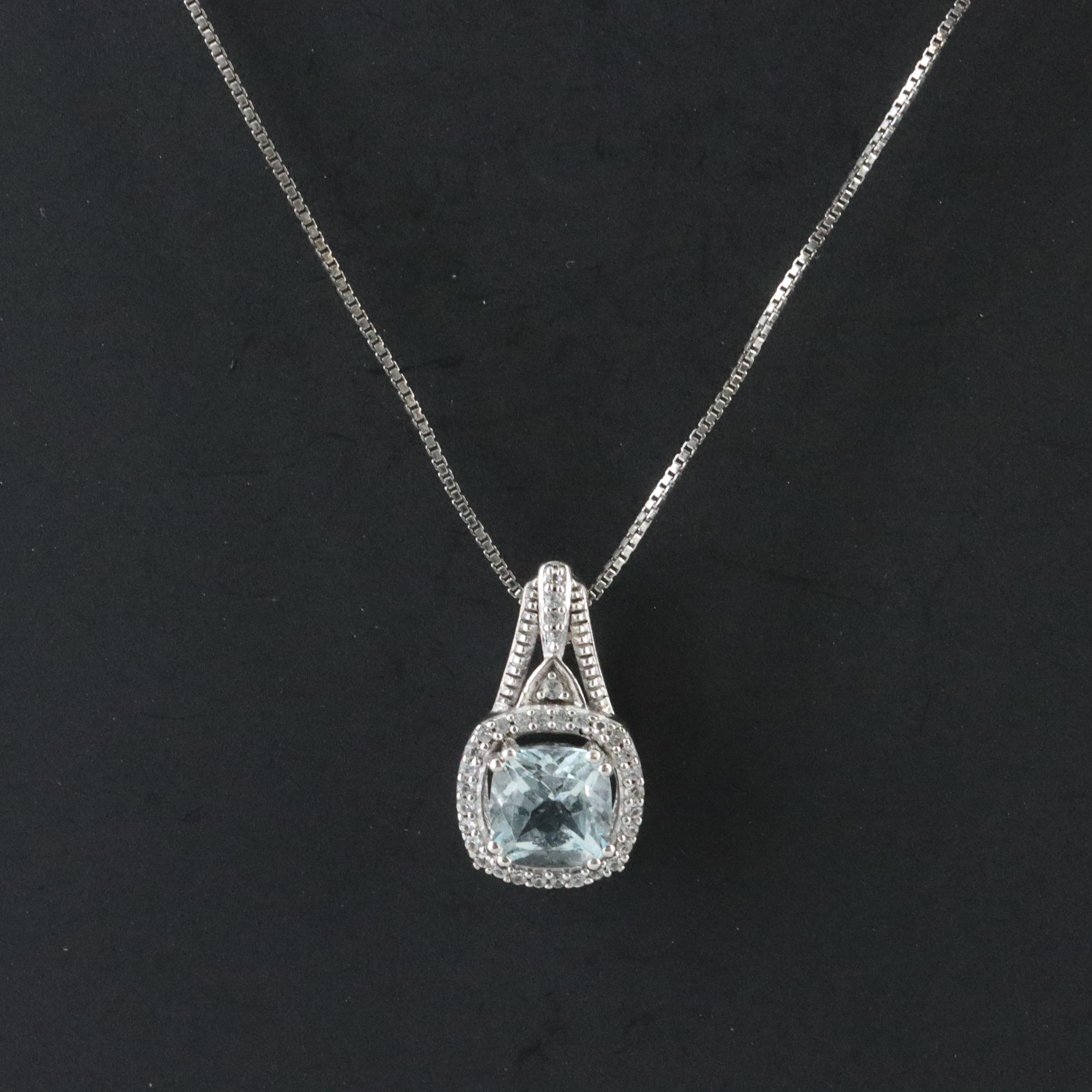 Sterling Aquamarine and White Topaz Pendant Necklace