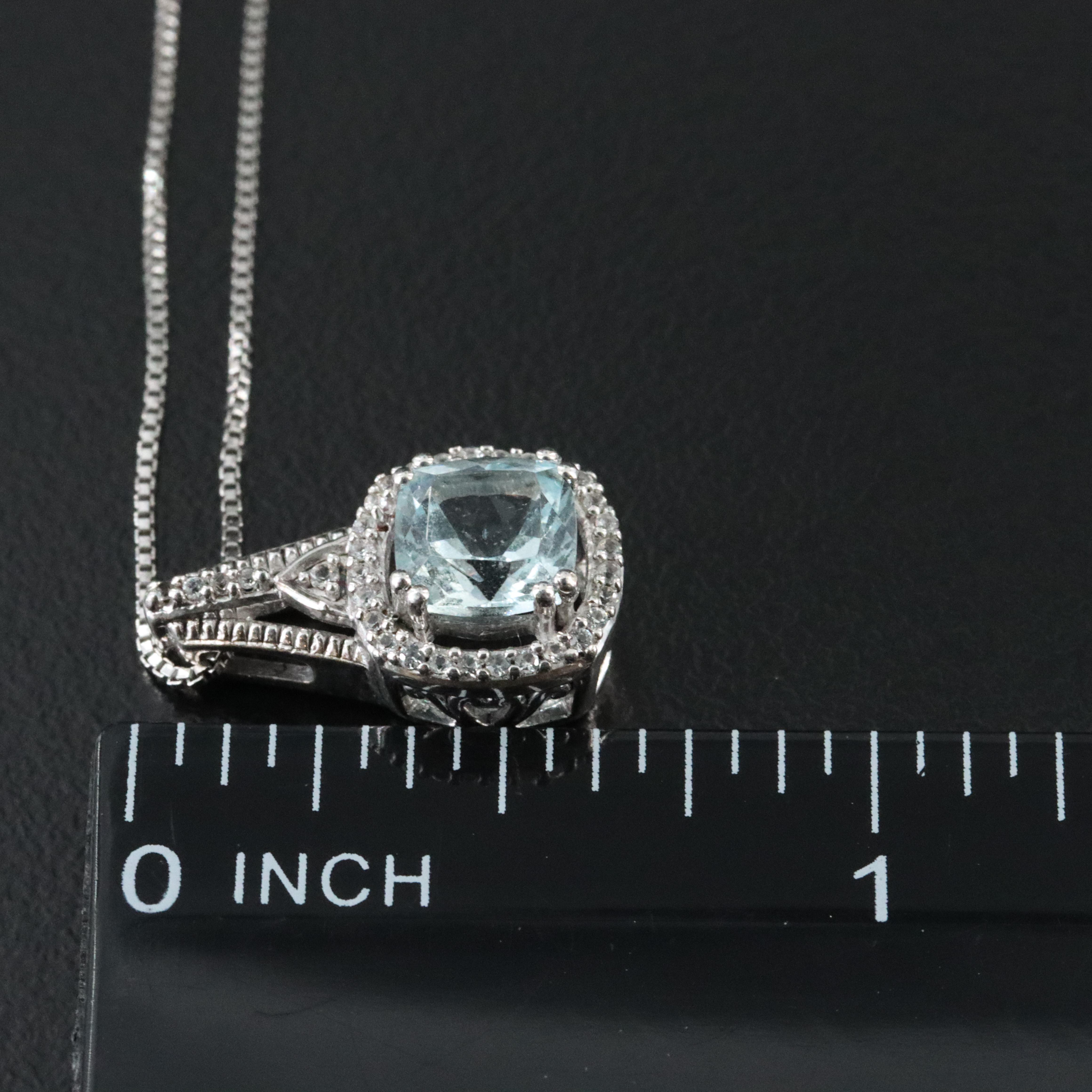 Sterling Aquamarine and White Topaz Pendant Necklace