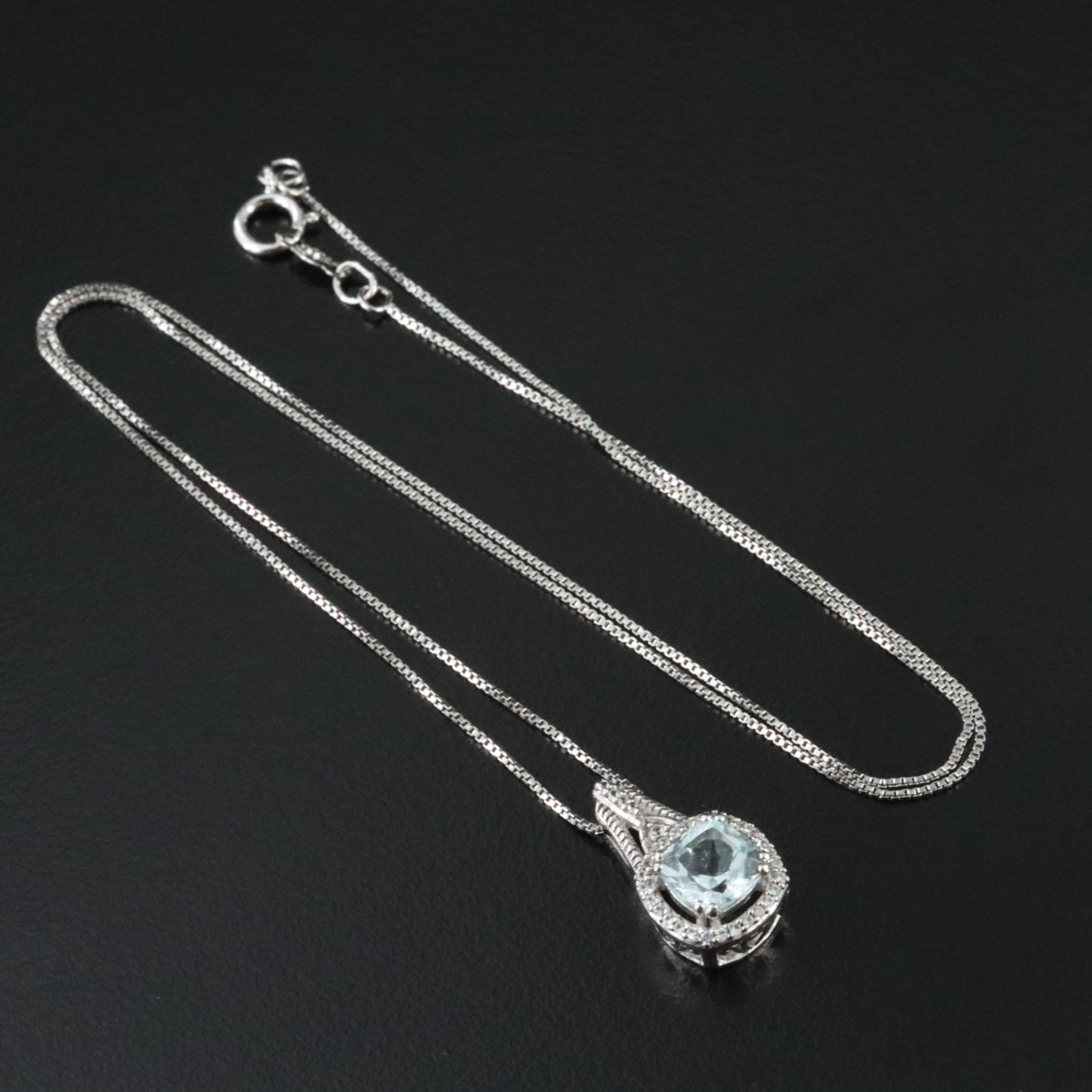 Sterling Aquamarine and White Topaz Pendant Necklace