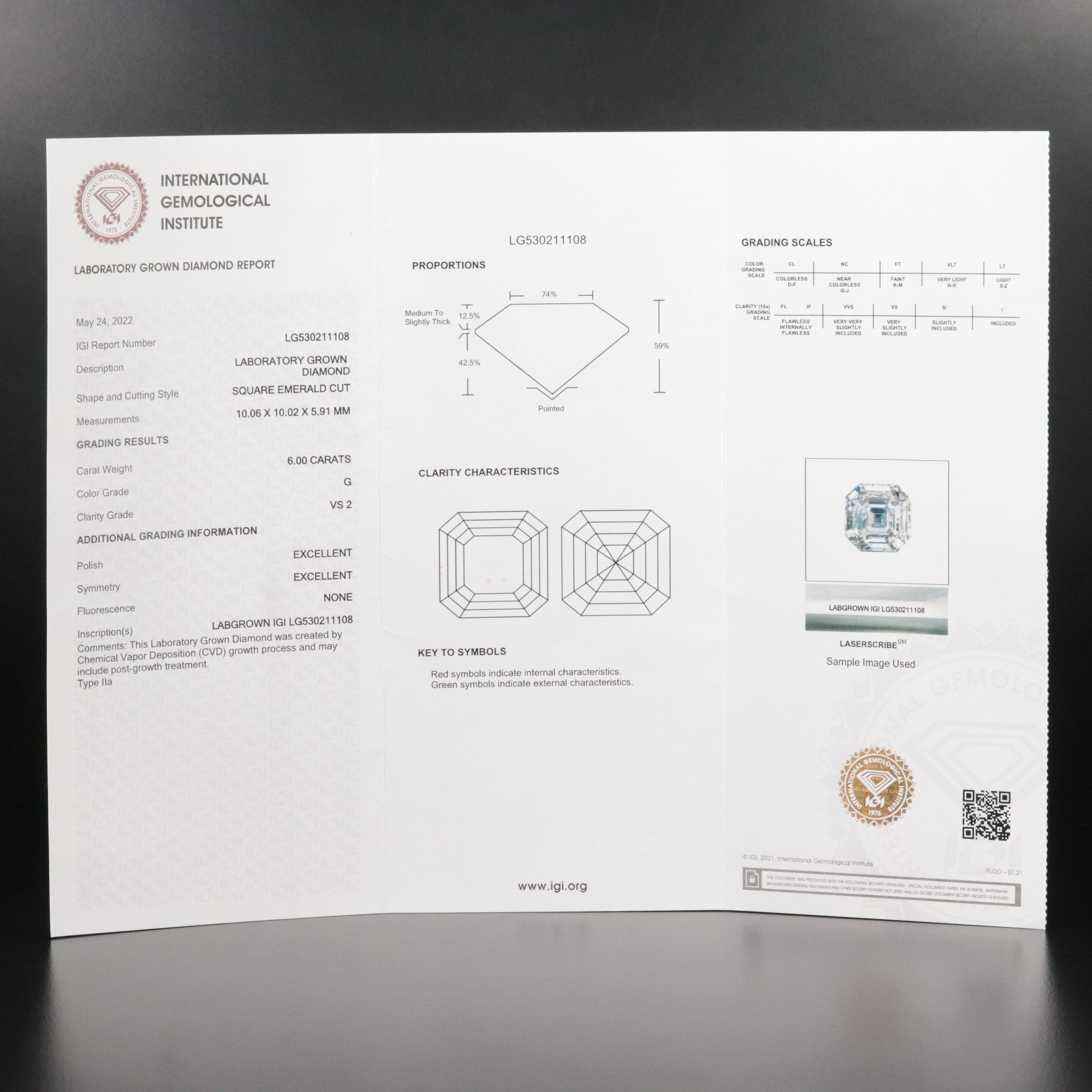 18K 6.00 CT Lab Grown Diamond Solitaire Ring with IGI Report