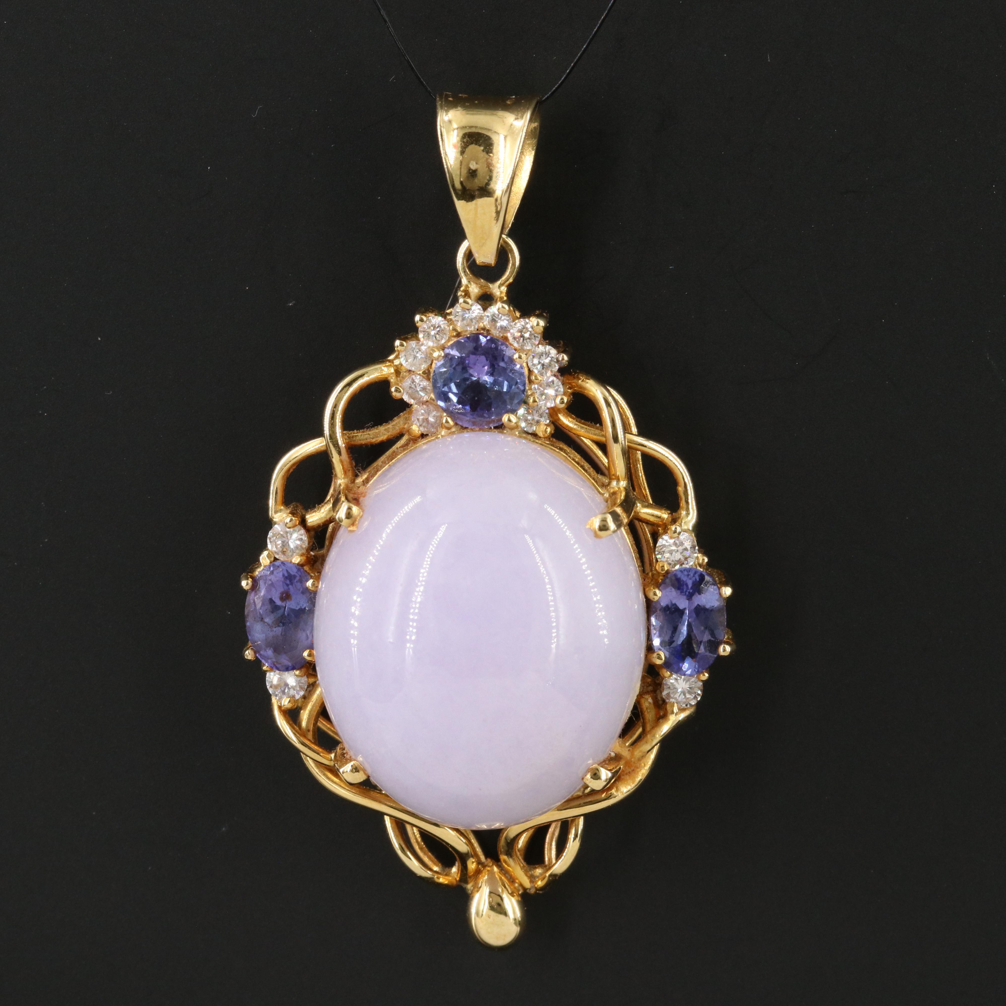 18K Jadeite, Tanzanite and Diamond  Pendant