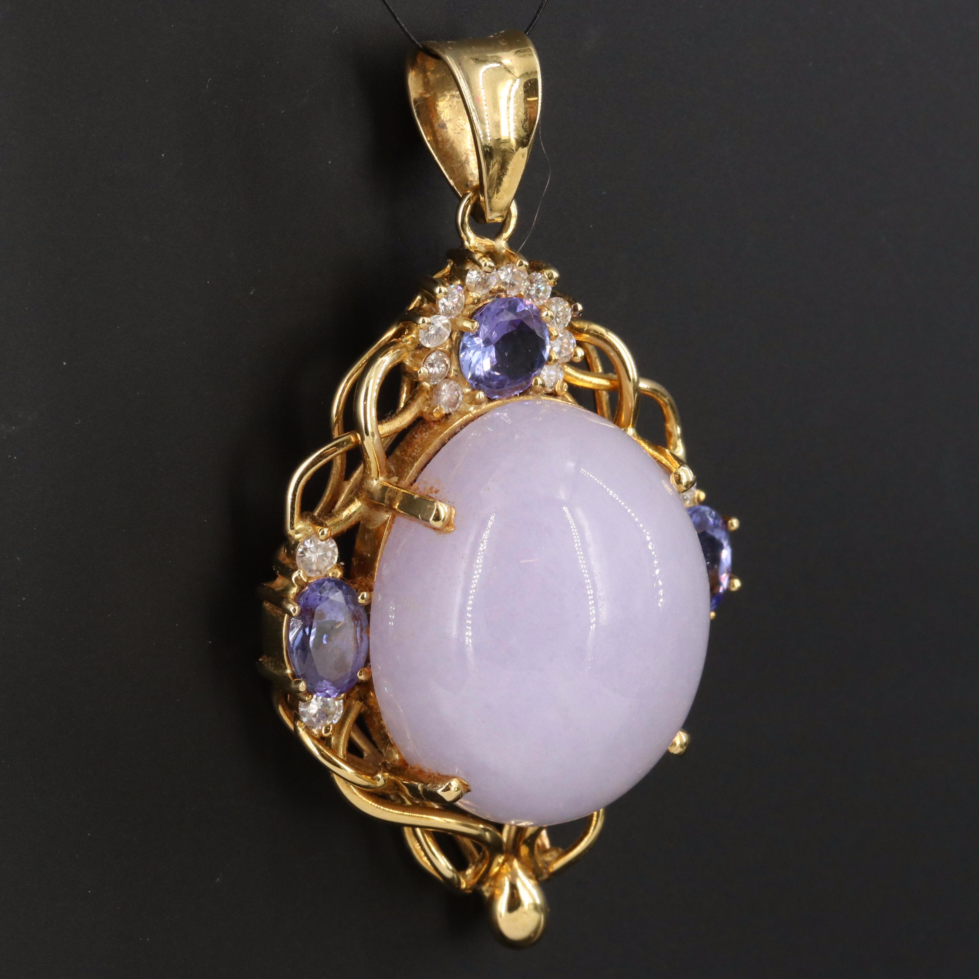18K Jadeite, Tanzanite and Diamond  Pendant