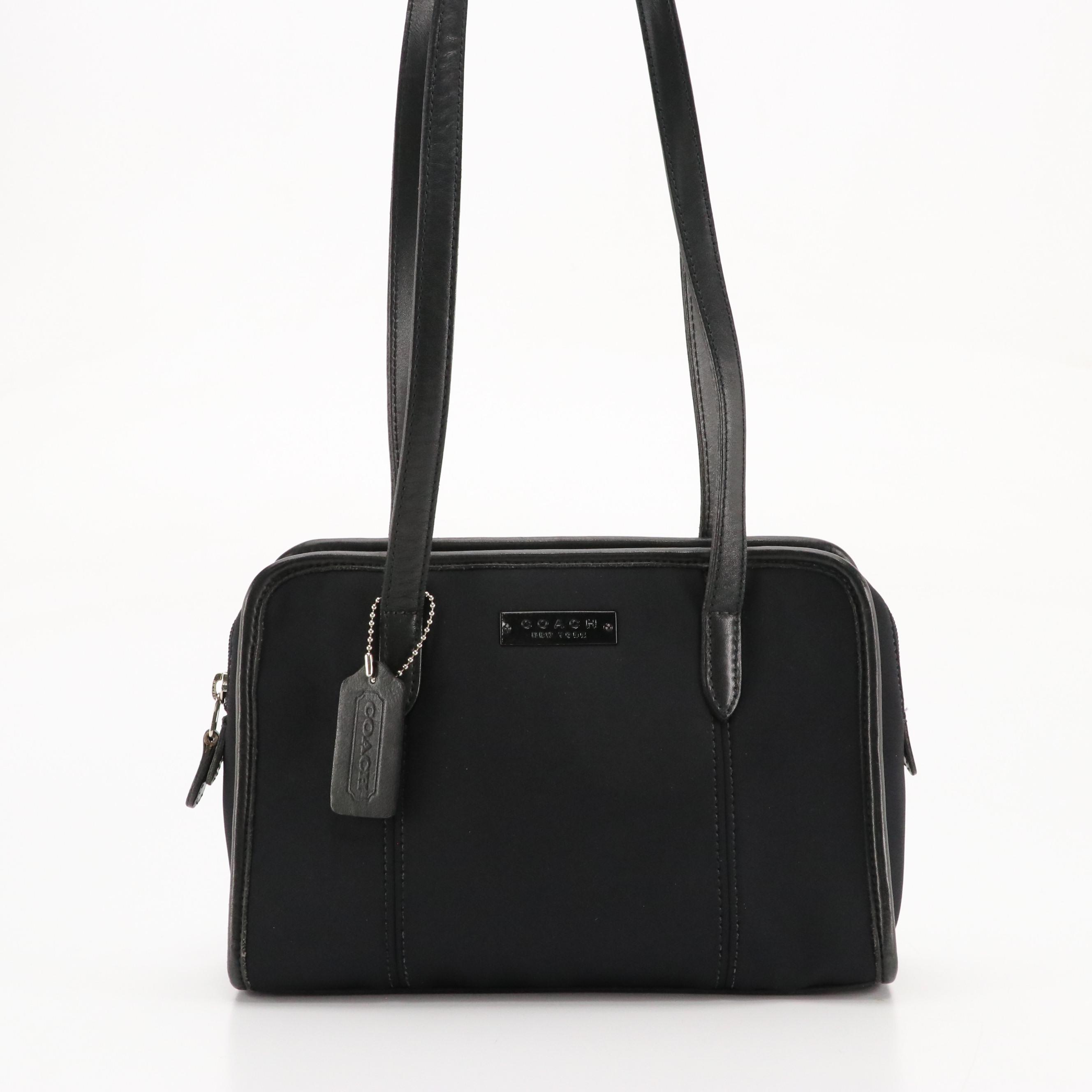 Coach Zip Around Shoulder Satchel in Black Neoprene & Leather Trim with Wallet