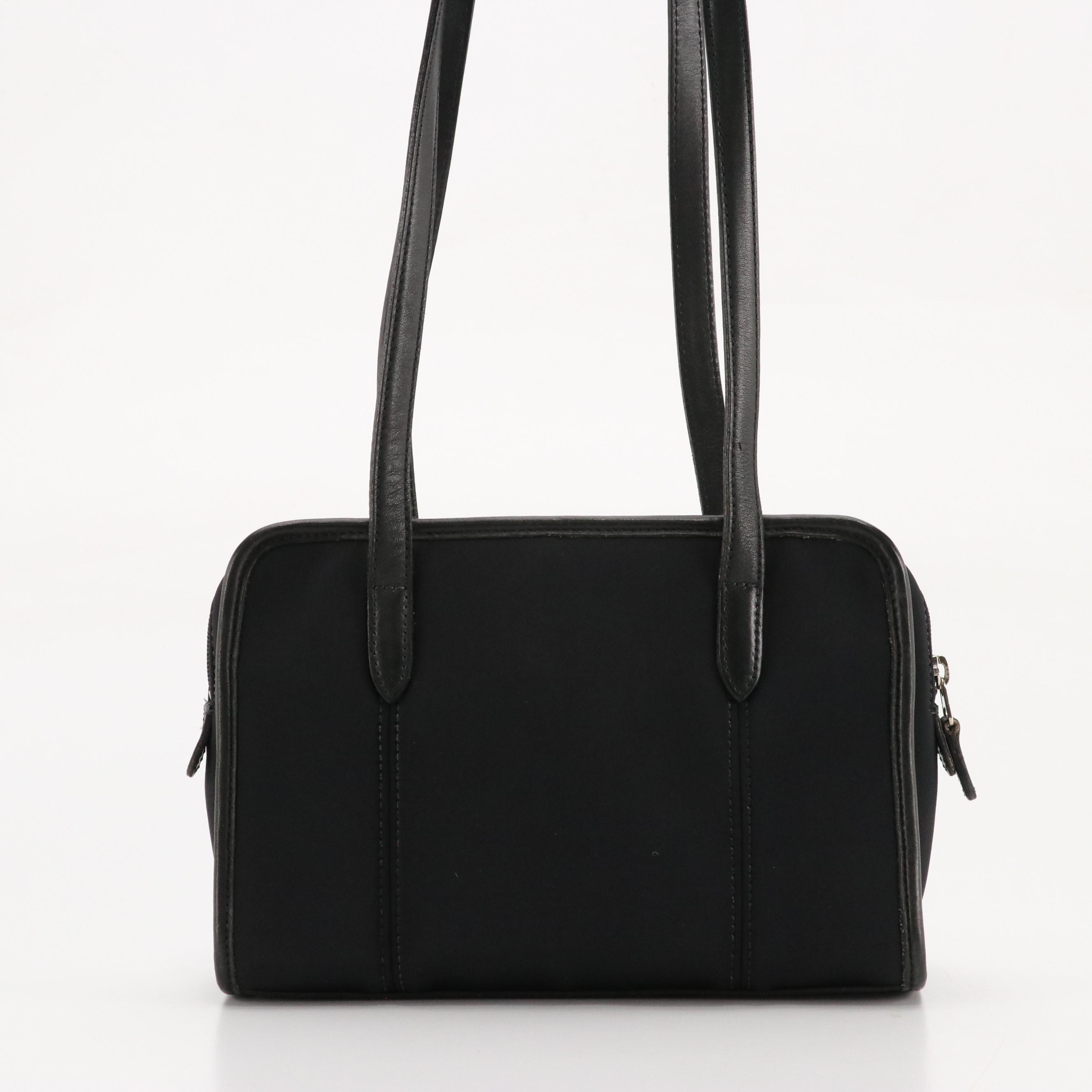 Coach Zip Around Shoulder Satchel in Black Neoprene & Leather Trim with Wallet