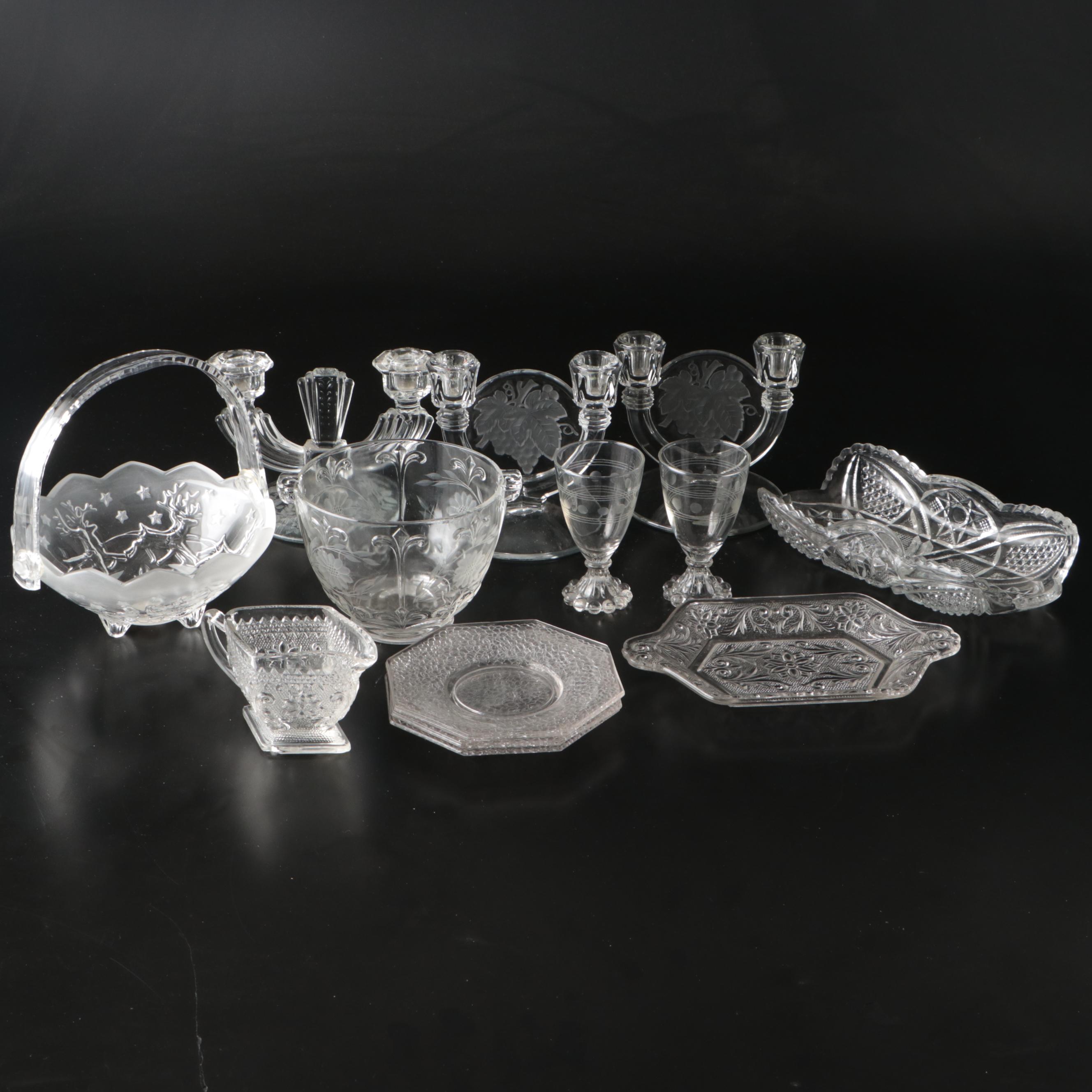 Mikasa Reindeer Crystal Basket, Glass Candle Holders, and More Glass Table Décor