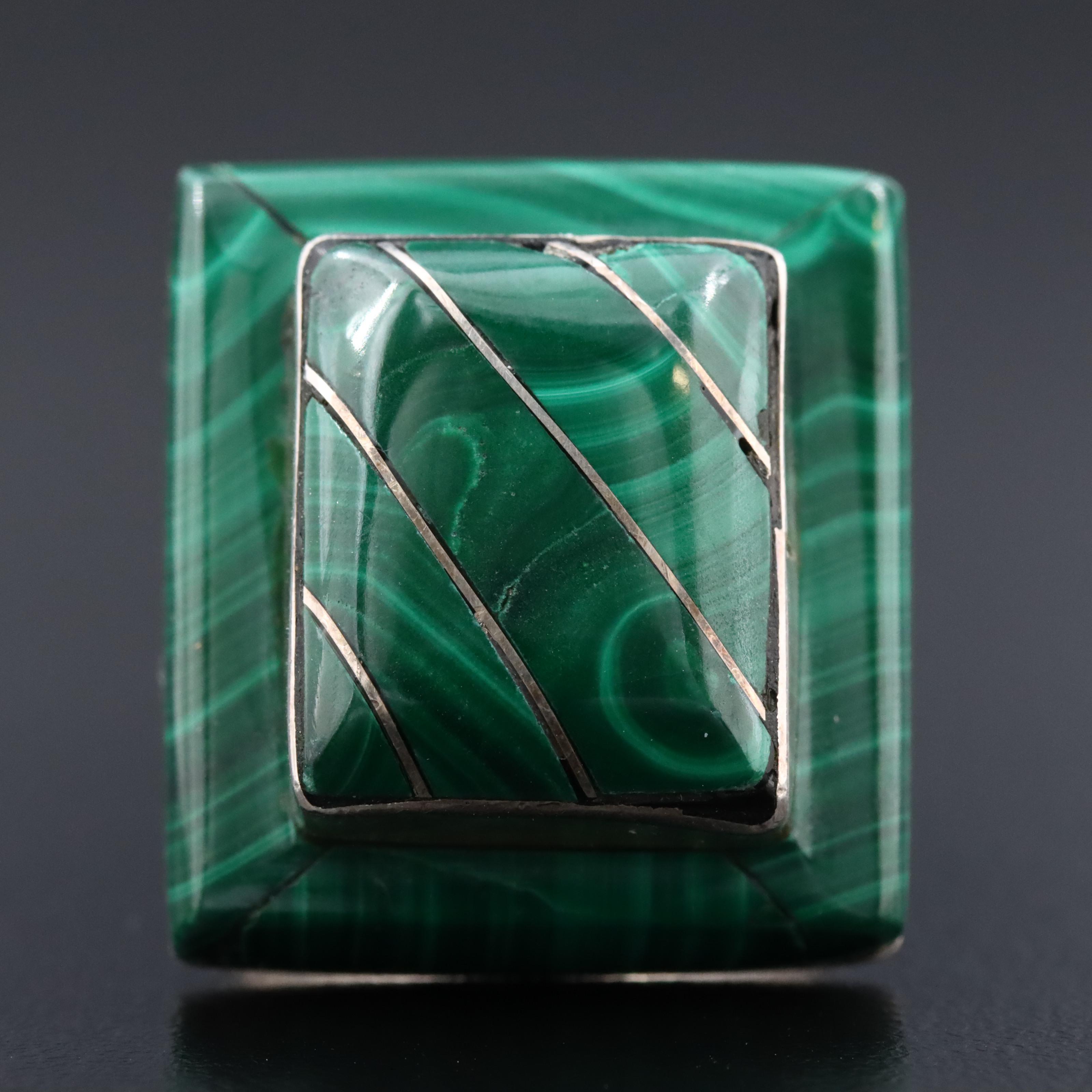Artisan Signed Southwestern Sterling Malachite Ring